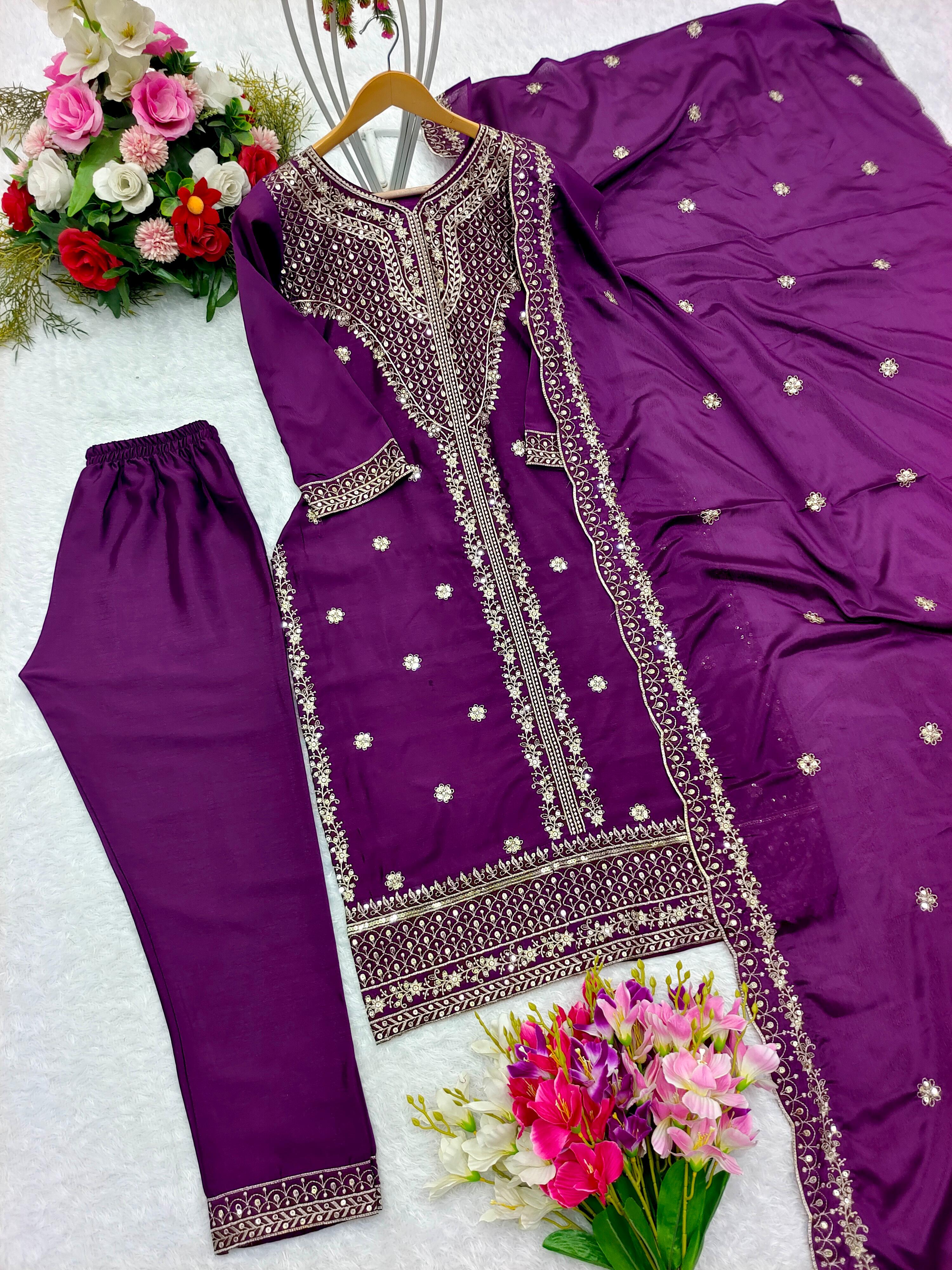 Demanding Purple Color Sequence Embroidery Work Salwar Suit