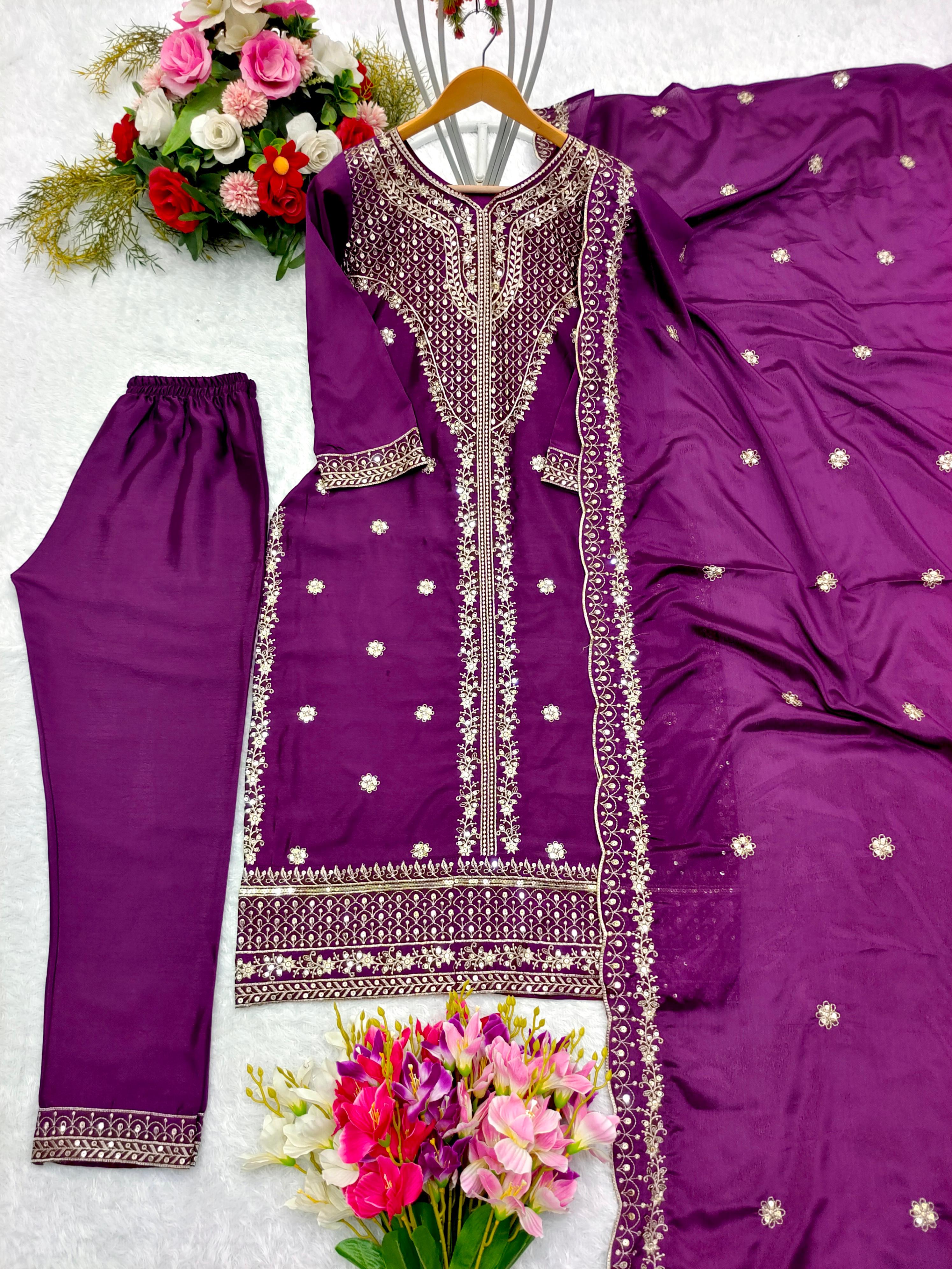 Demanding Purple Color Sequence Embroidery Work Salwar Suit