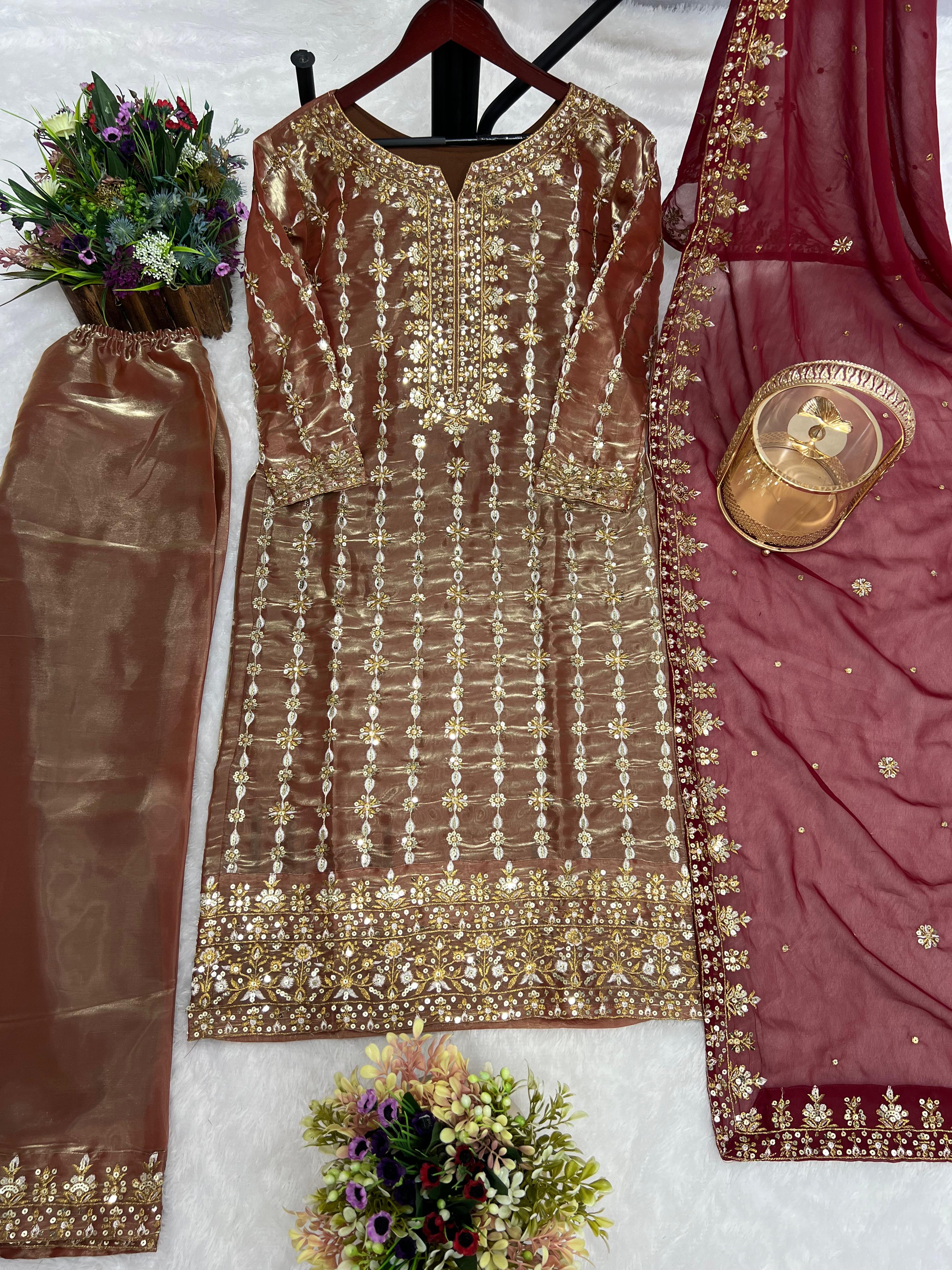 Captivating Sequence Work Beige Color Salwar Suit