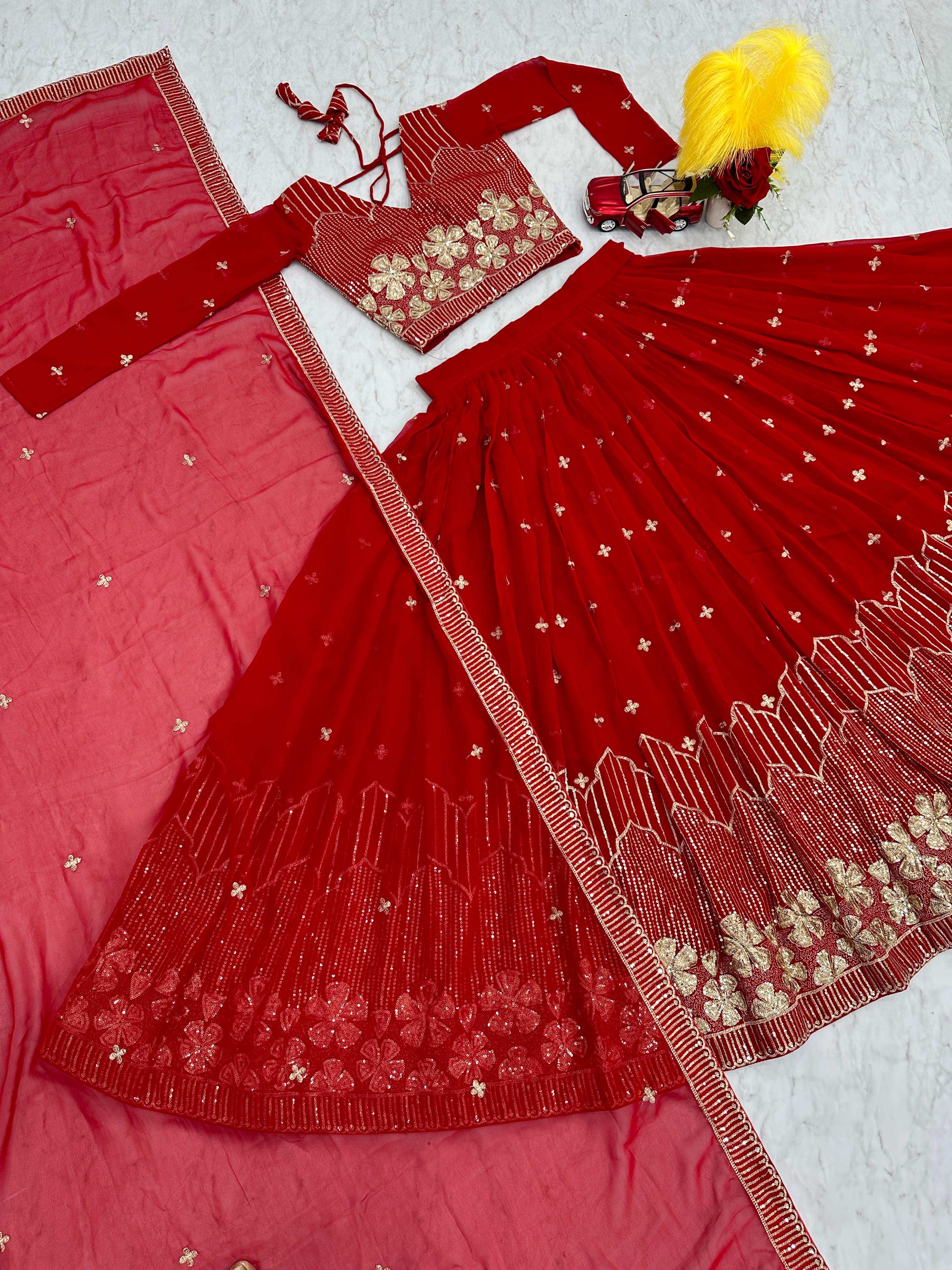 Function Wear Red Color Georgette Lehenga Choli