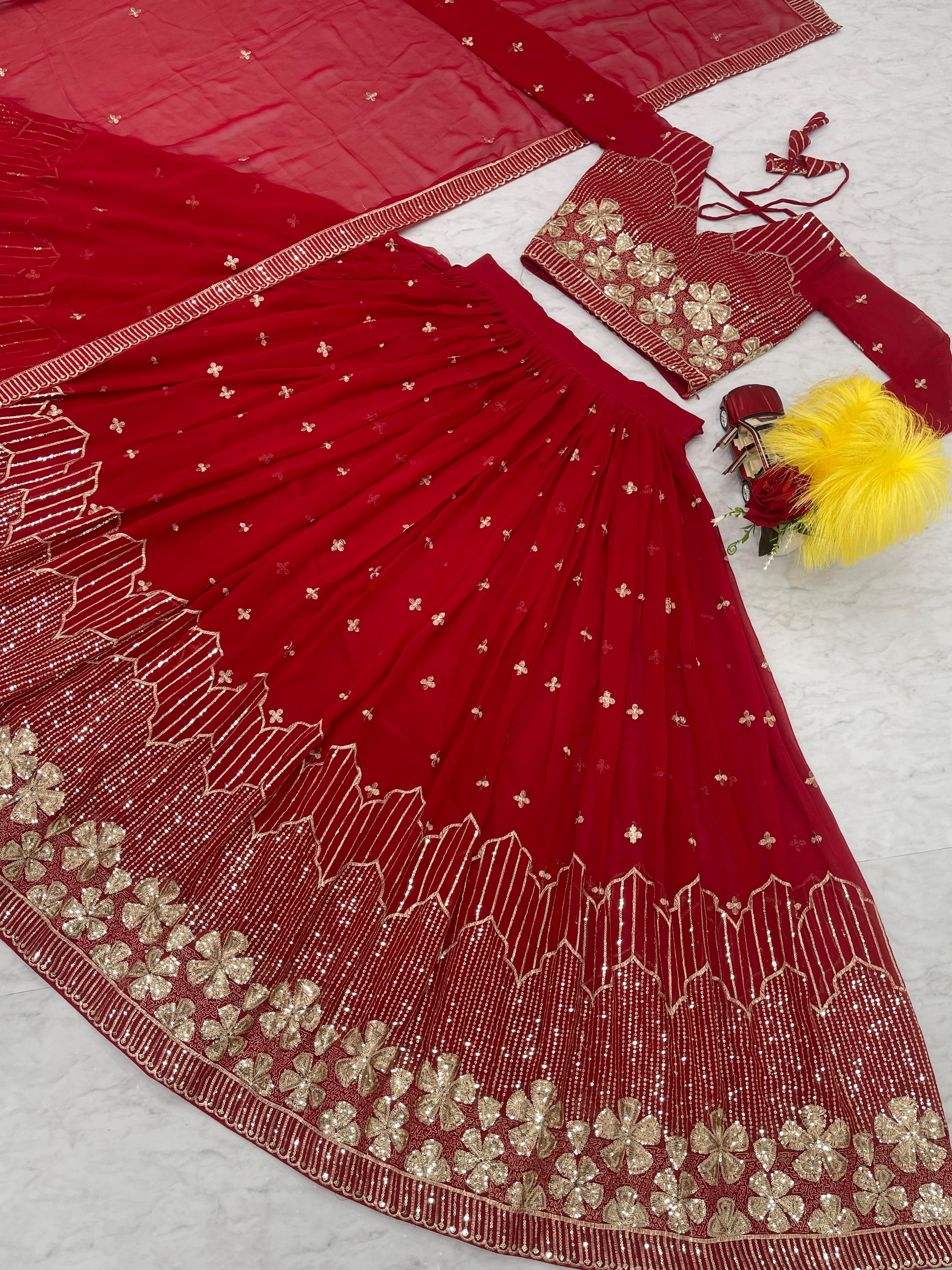 Function Wear Red Color Georgette Lehenga Choli