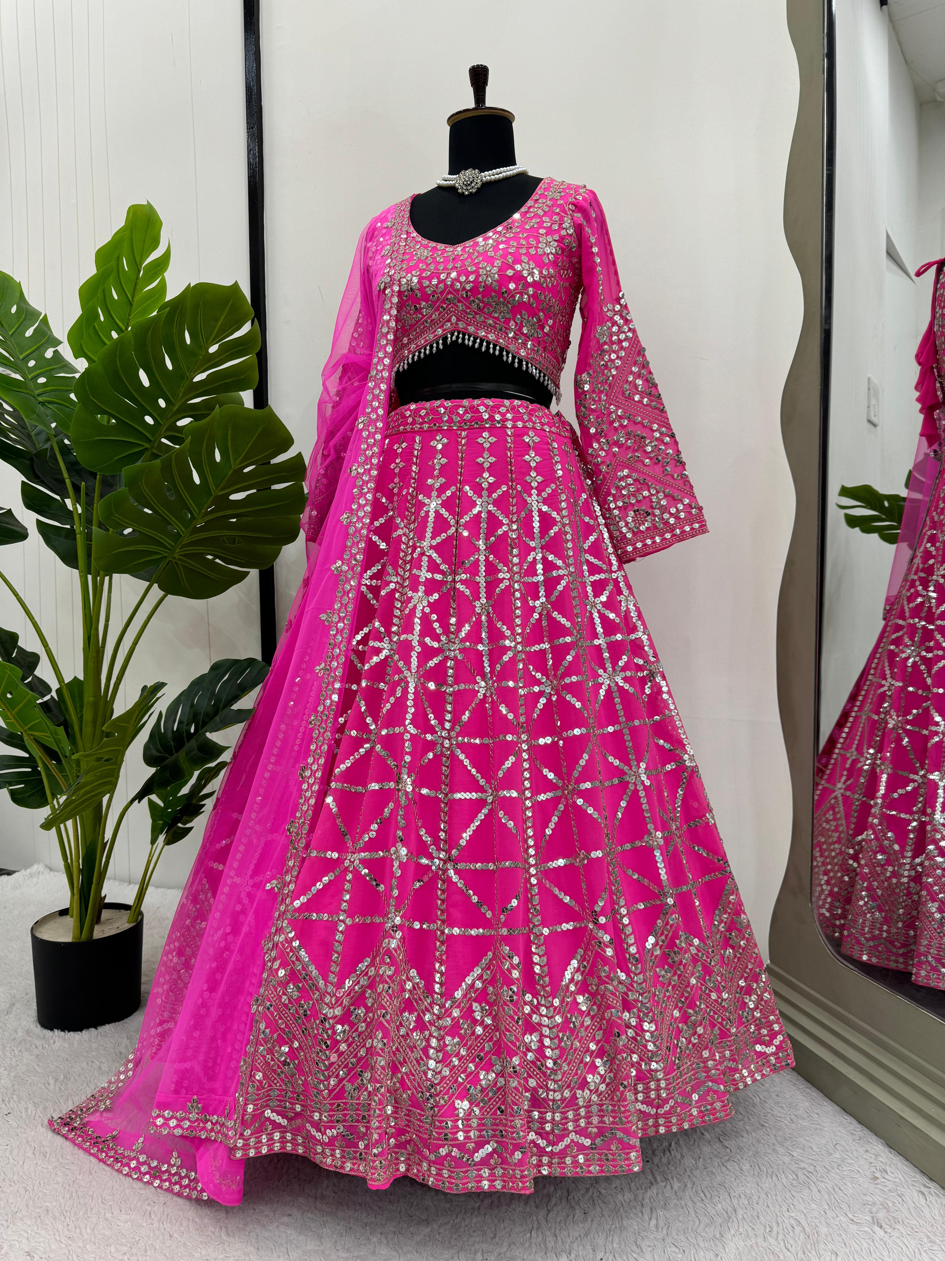 Bridal Wear Heavy Work Pink Georgette Lehenga Choli