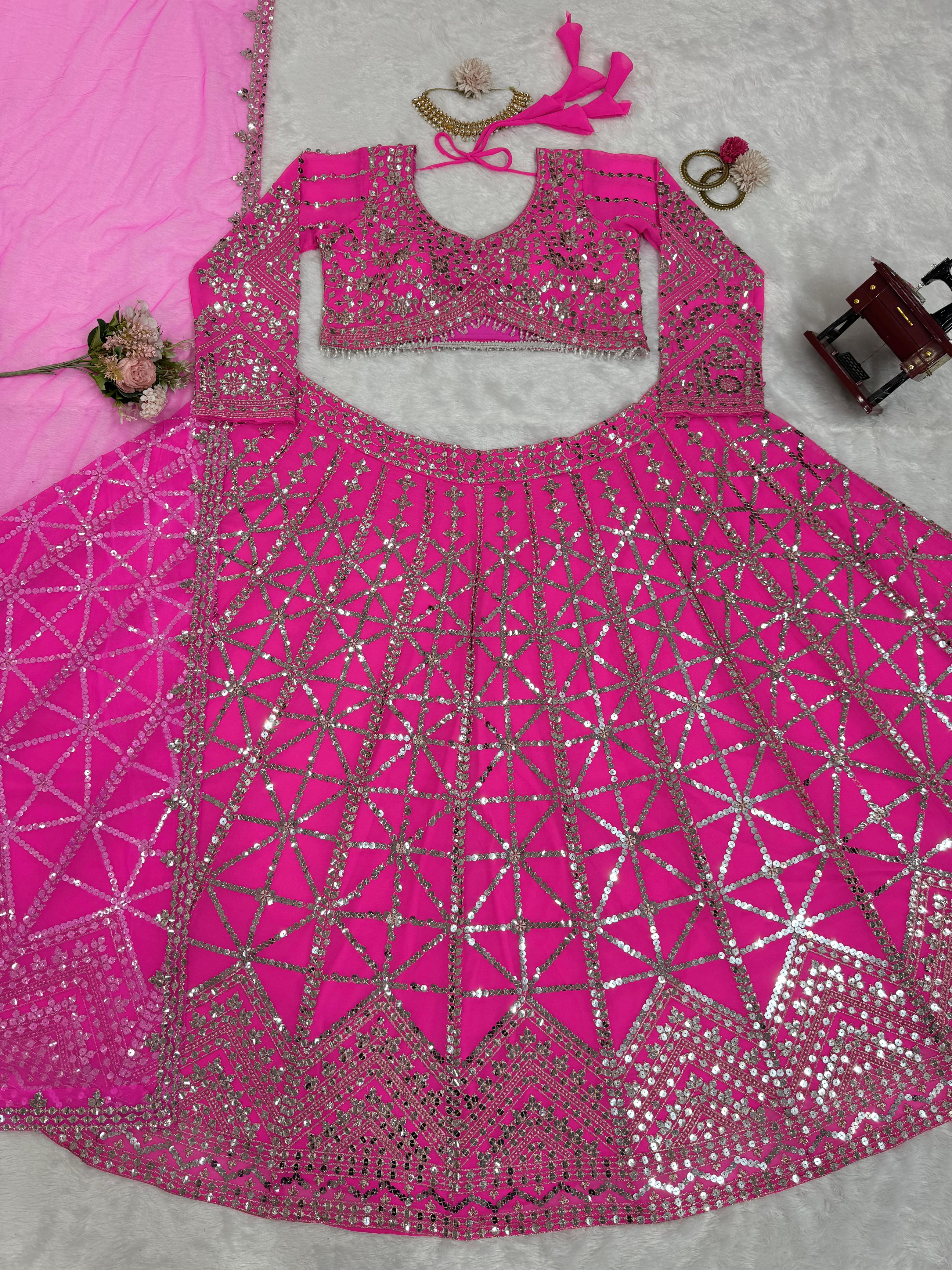 Bridal Wear Heavy Work Pink Georgette Lehenga Choli