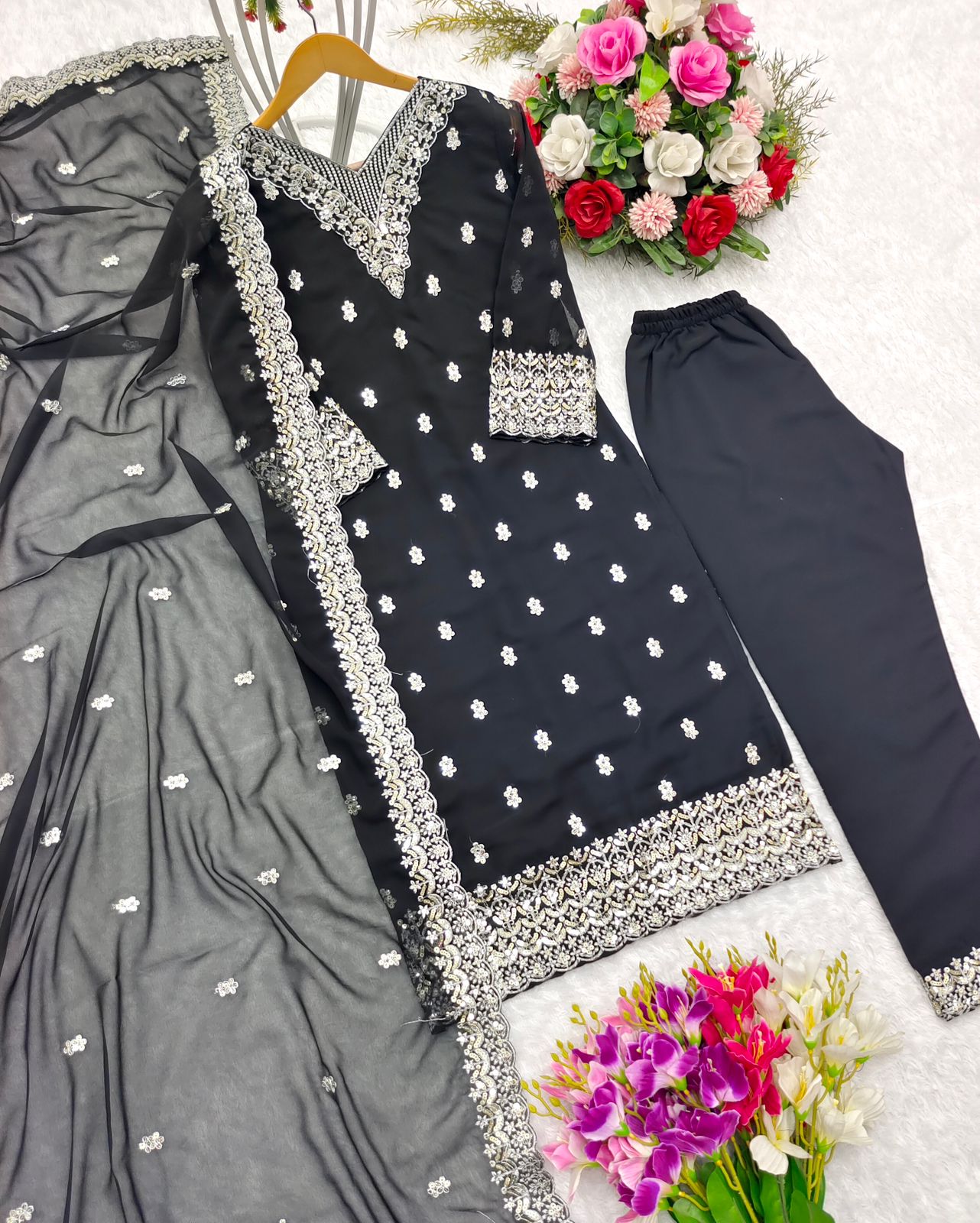 Festive Wear Sequence Embroidery Work Black Salwar Suit