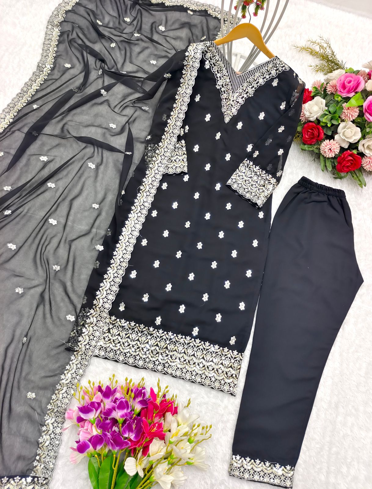 Festive Wear Sequence Embroidery Work Black Salwar Suit