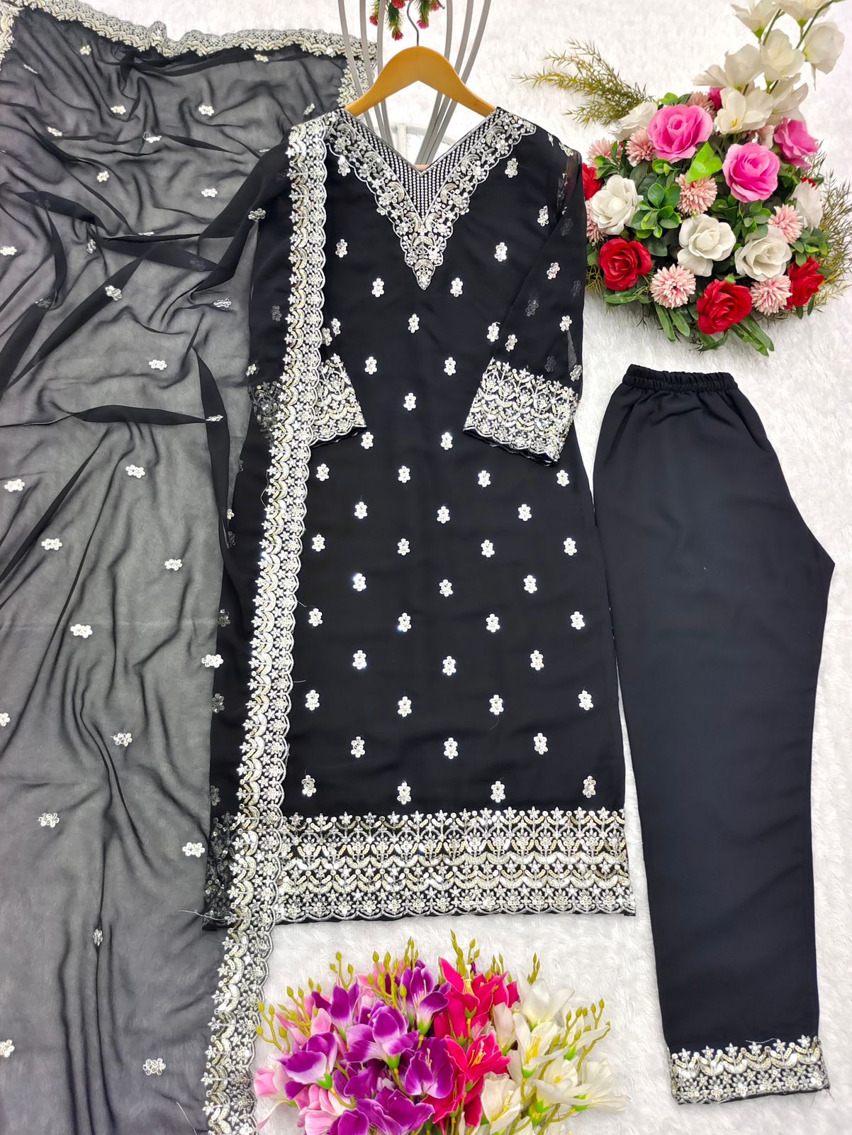 Festive Wear Sequence Embroidery Work Black Salwar Suit