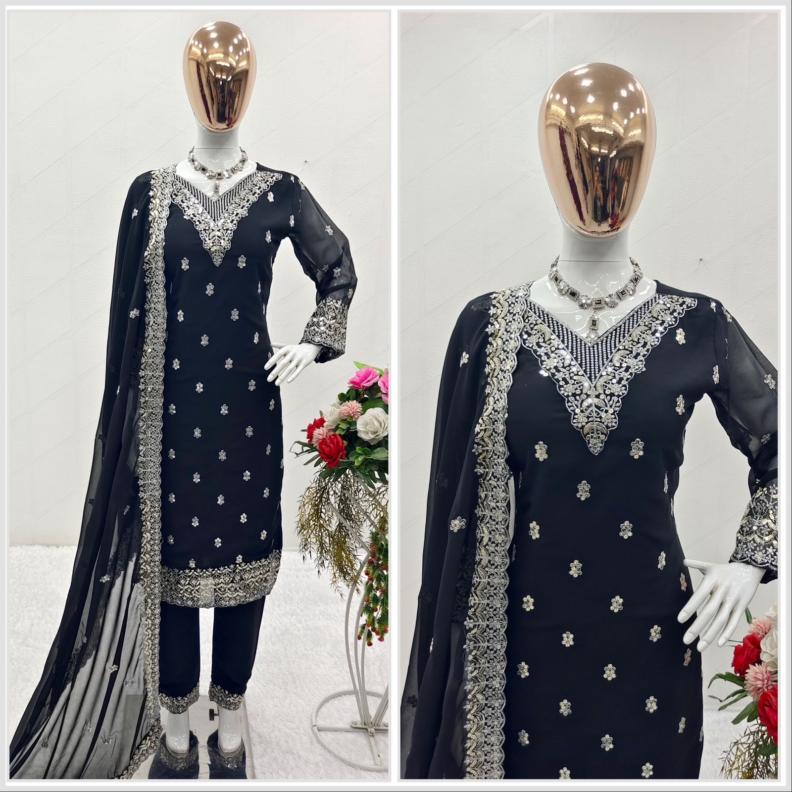 Festive Wear Sequence Embroidery Work Black Salwar Suit