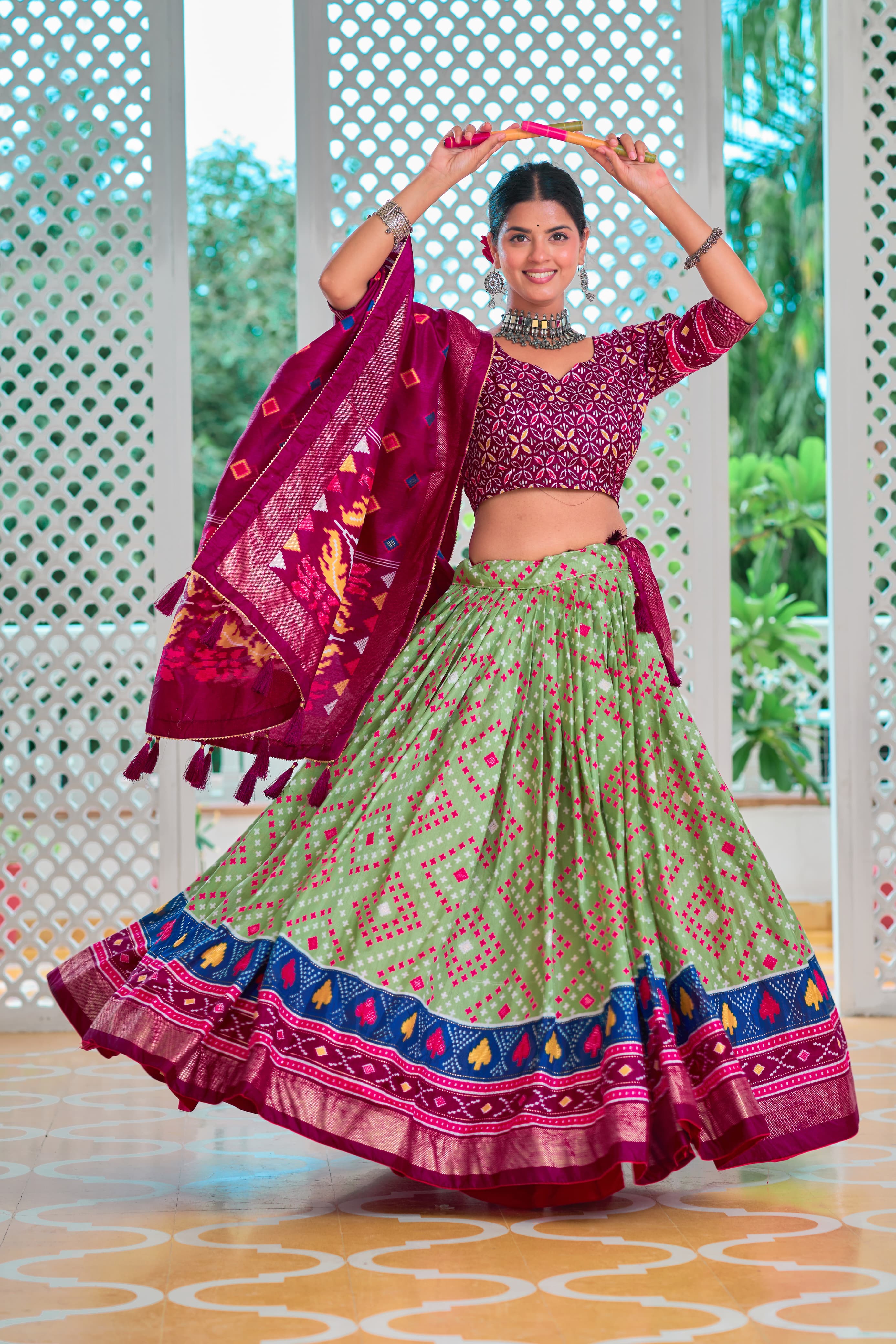 Exclusive Minakari With Foil Print Green Color Lehenga Choli