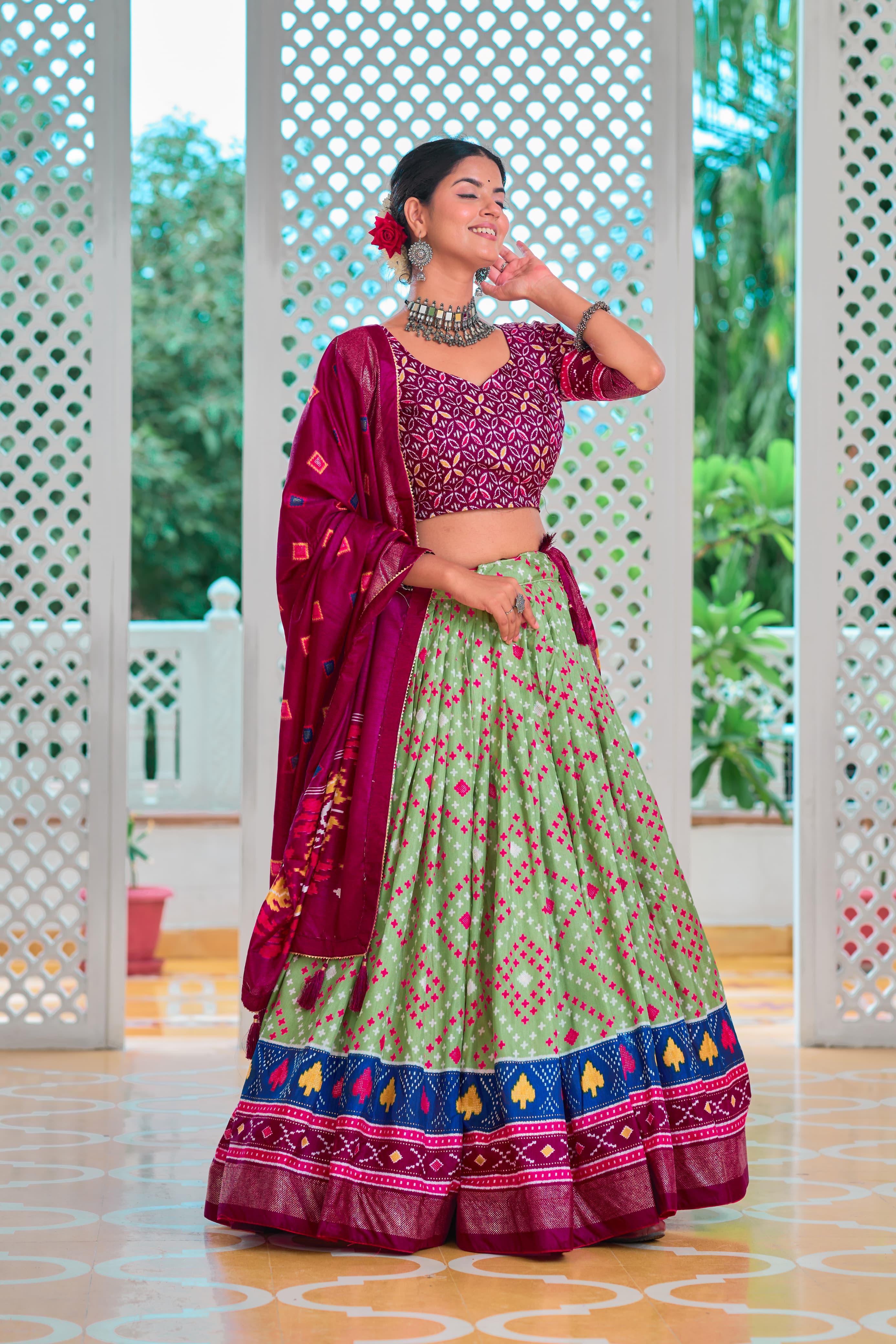 Exclusive Minakari With Foil Print Green Color Lehenga Choli