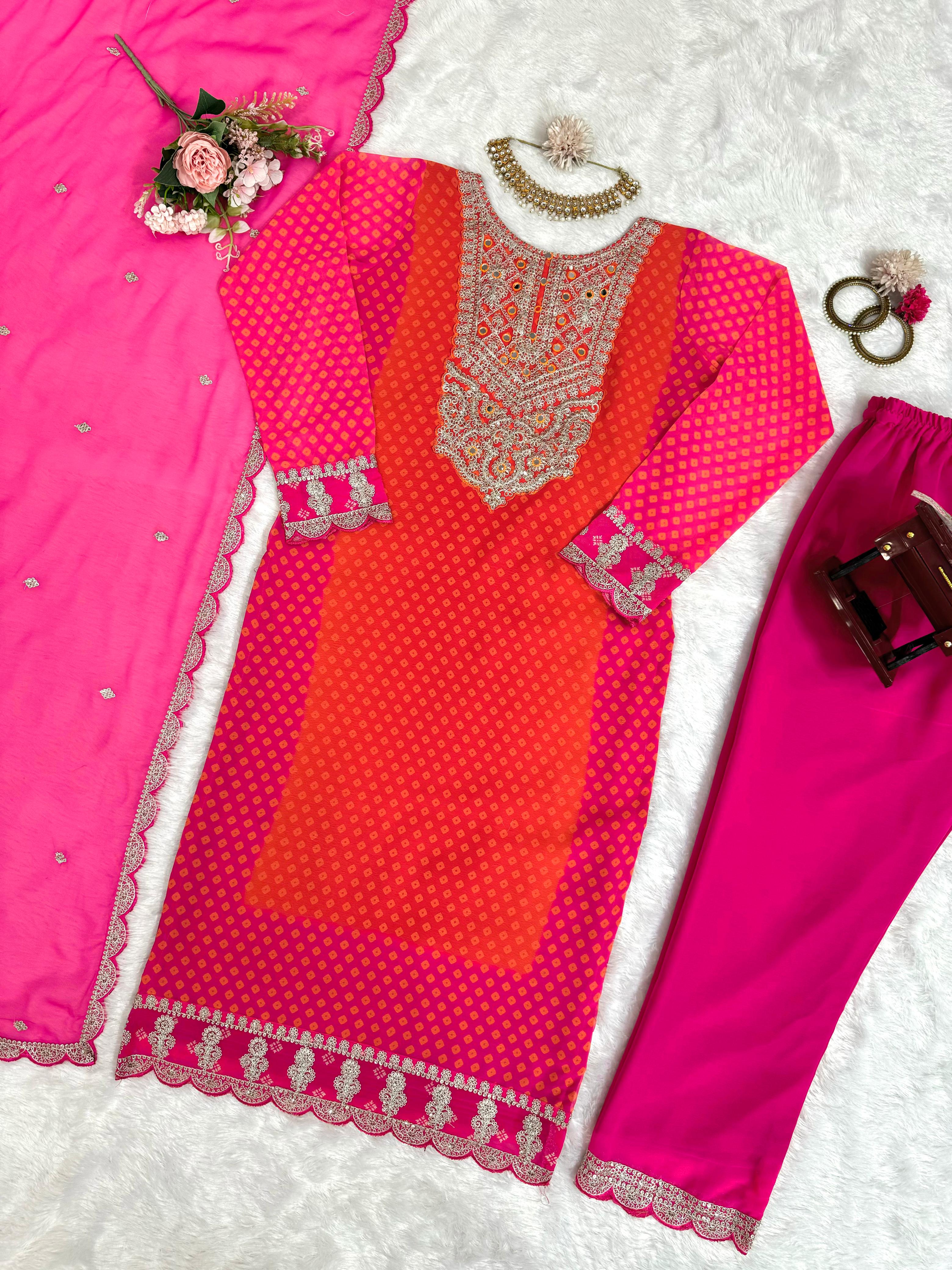 Daisy Digital Print With Work Pink Color Salwar Suit