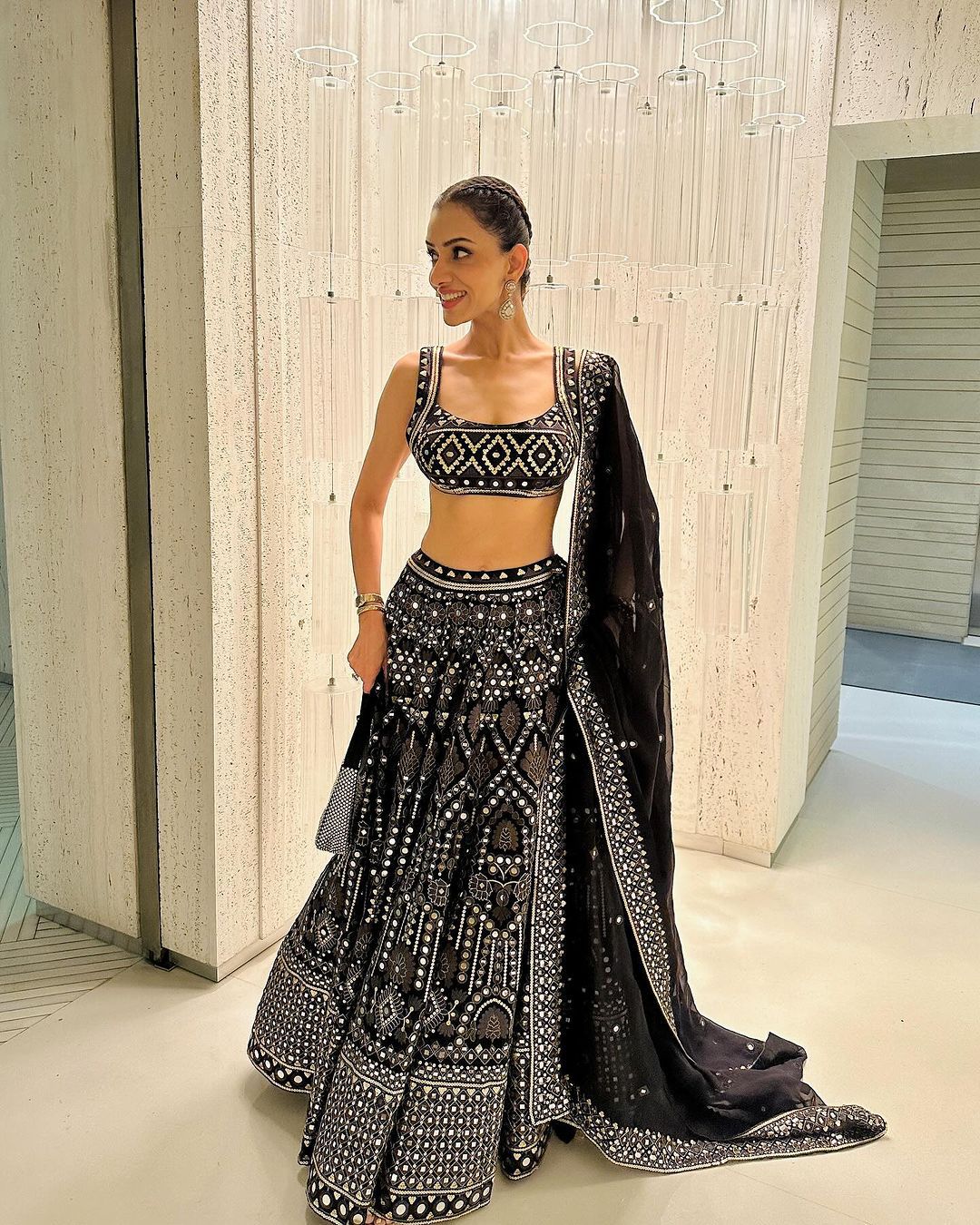 Party Wear Sequence With Thread Work Heavy Black Lehenga Choli