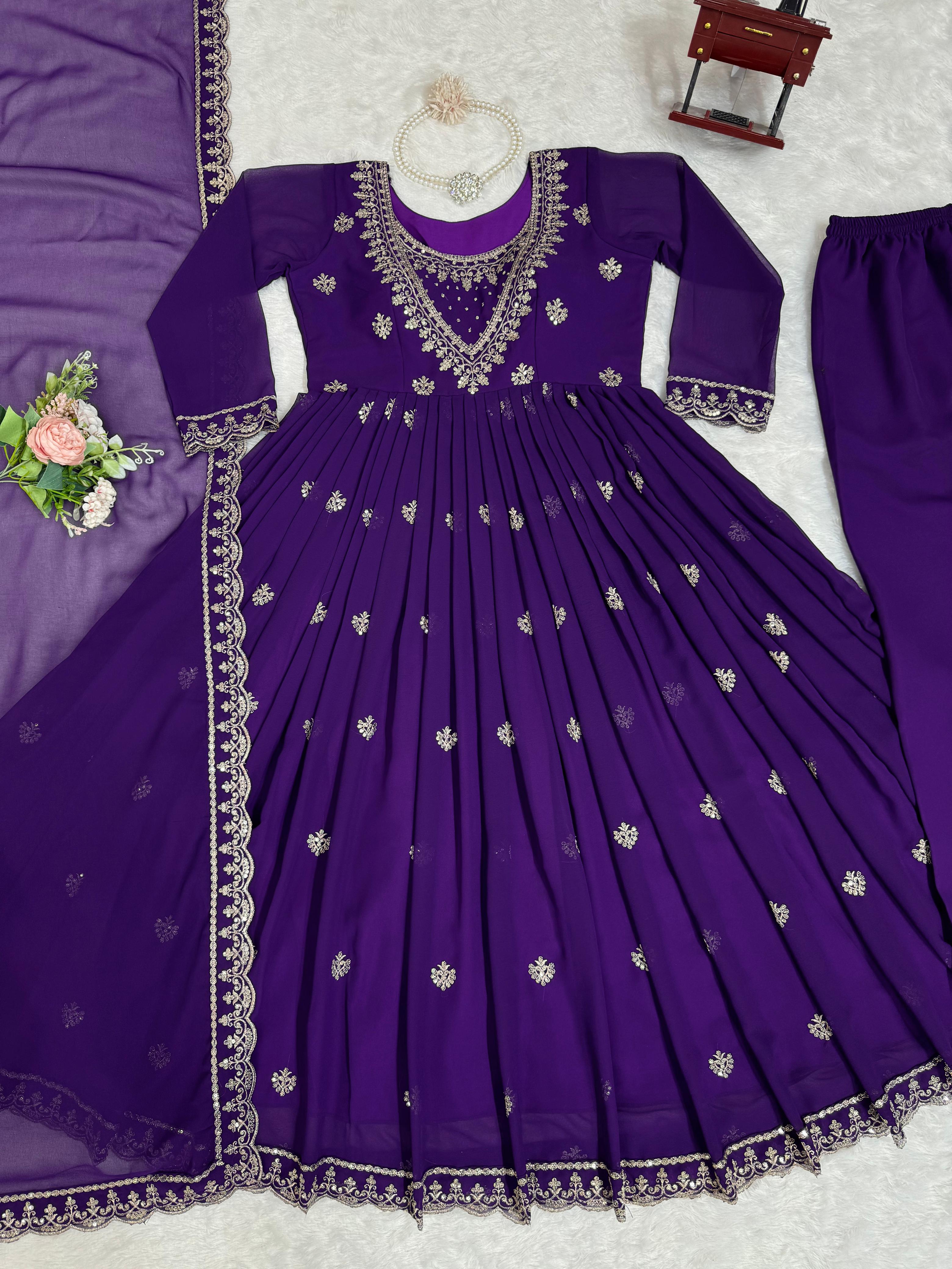 Festive Wear Sequence Work Purple Color Anarkali Gown