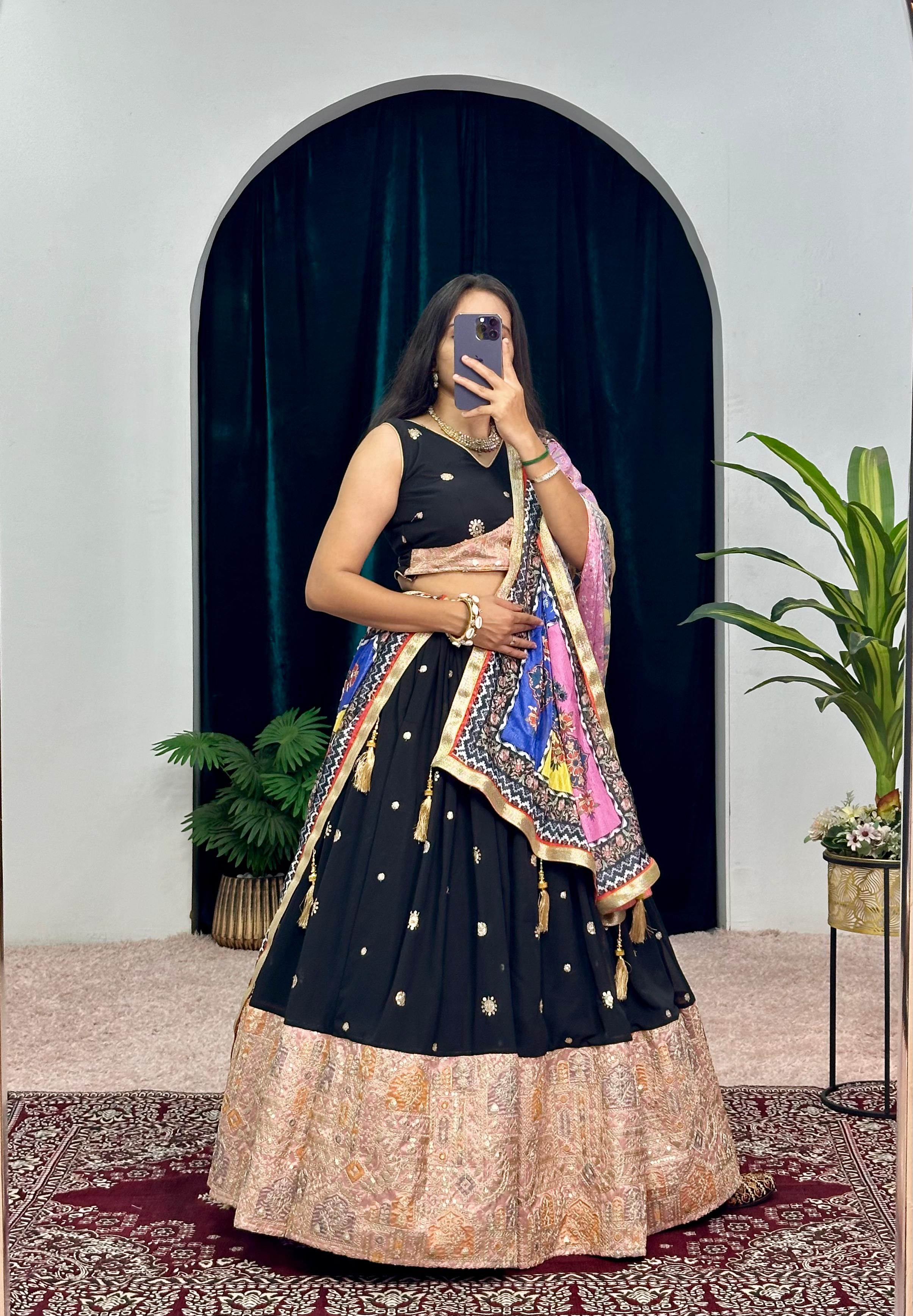 Function Wear Heavy Work Black Lehenga Choli With Multi Dupatta