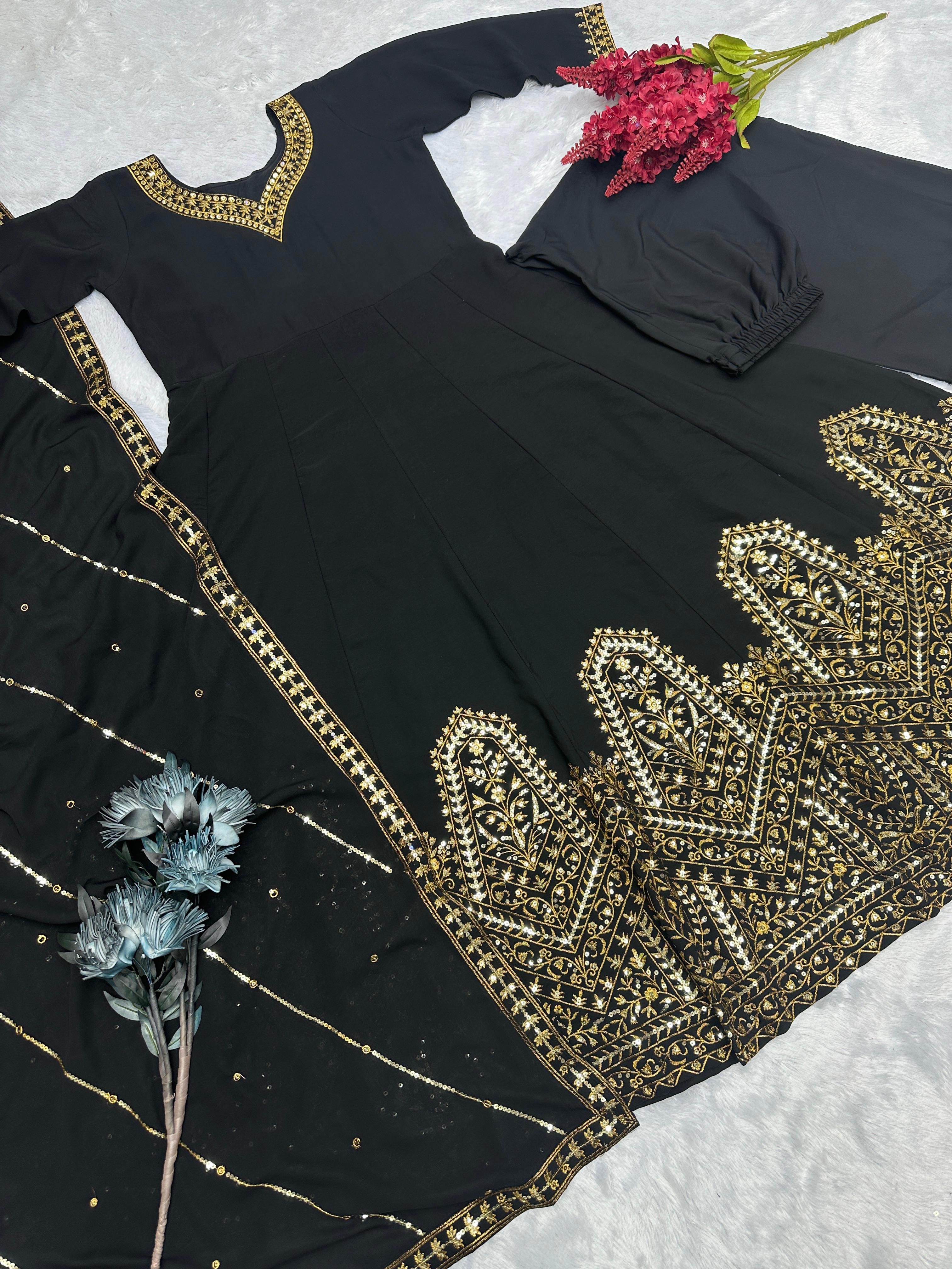 Beautiful Embroidery Work Black Color Anarkali Gown