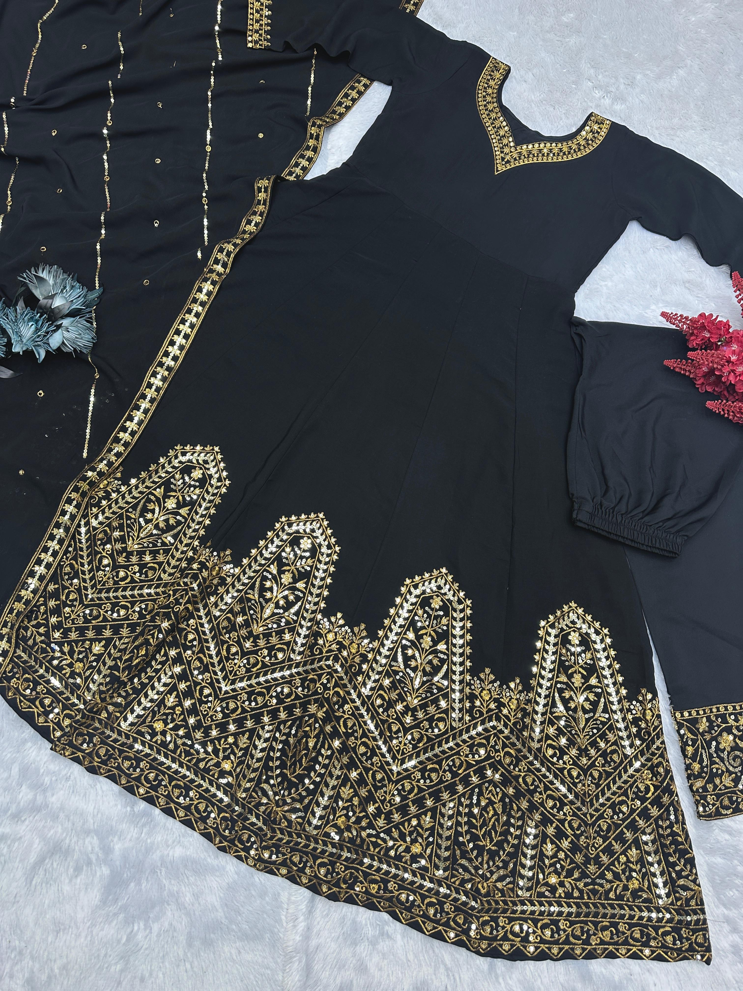 Beautiful Embroidery Work Black Color Anarkali Gown