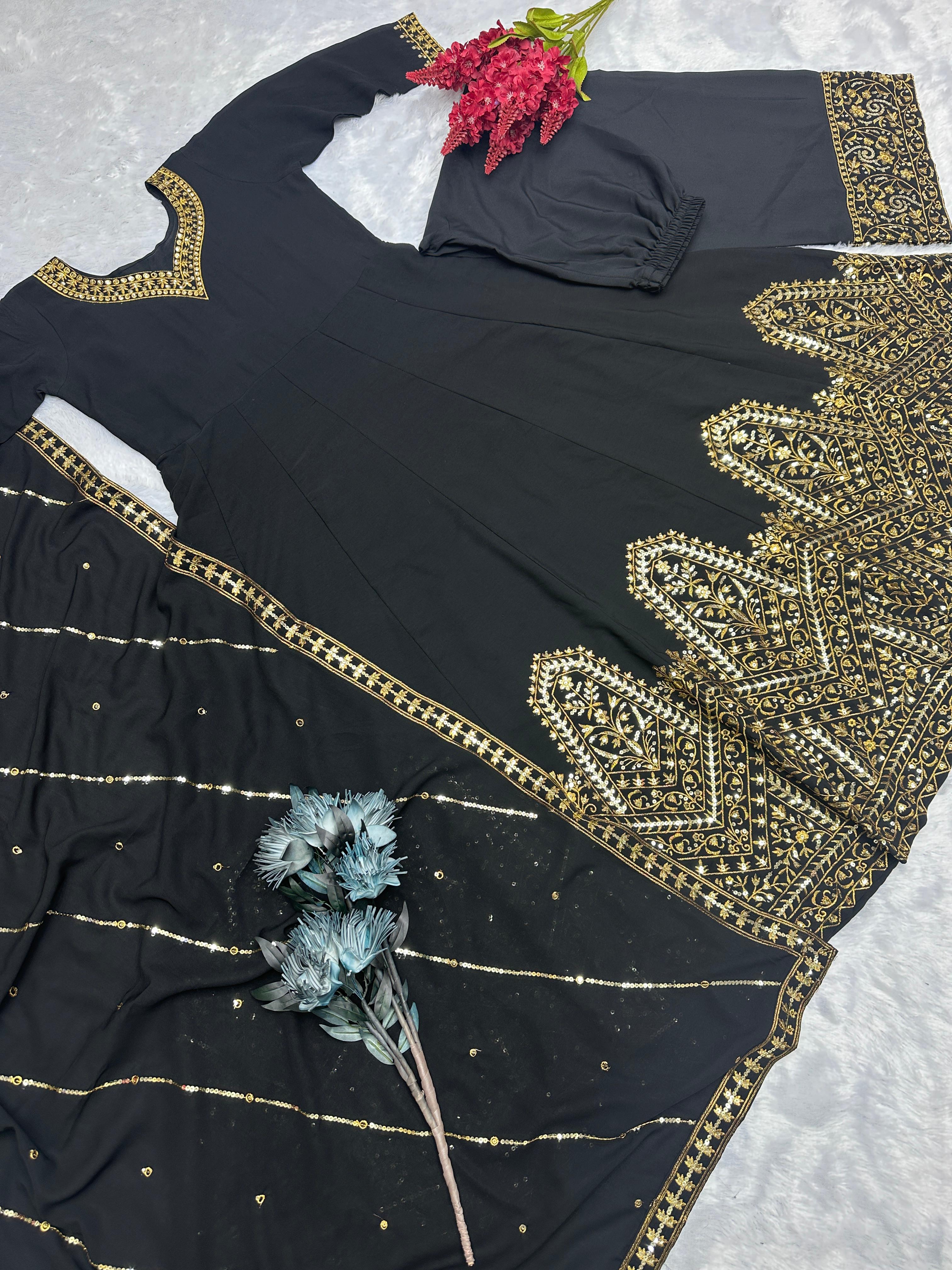 Beautiful Embroidery Work Black Color Anarkali Gown