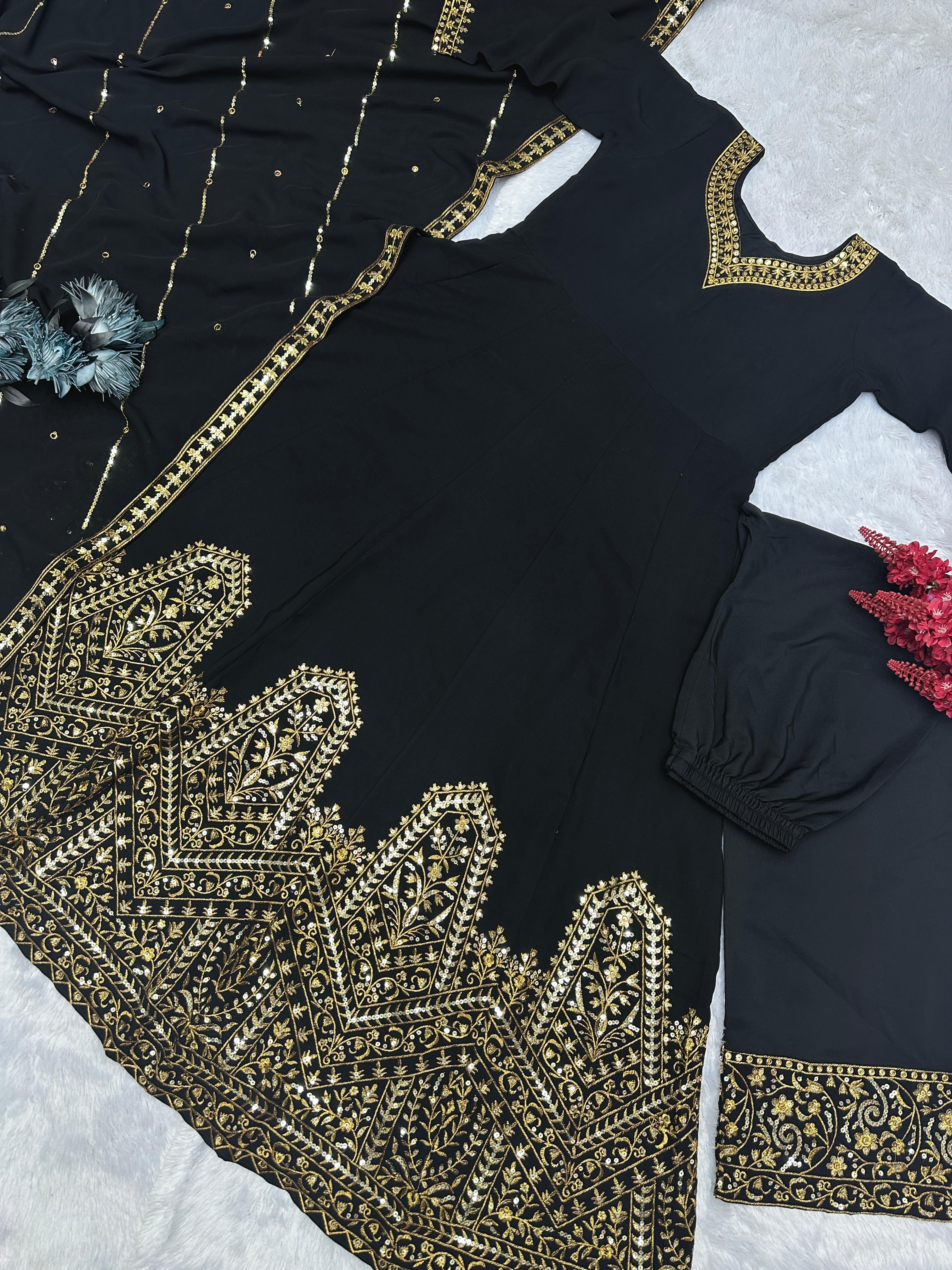 Beautiful Embroidery Work Black Color Anarkali Gown