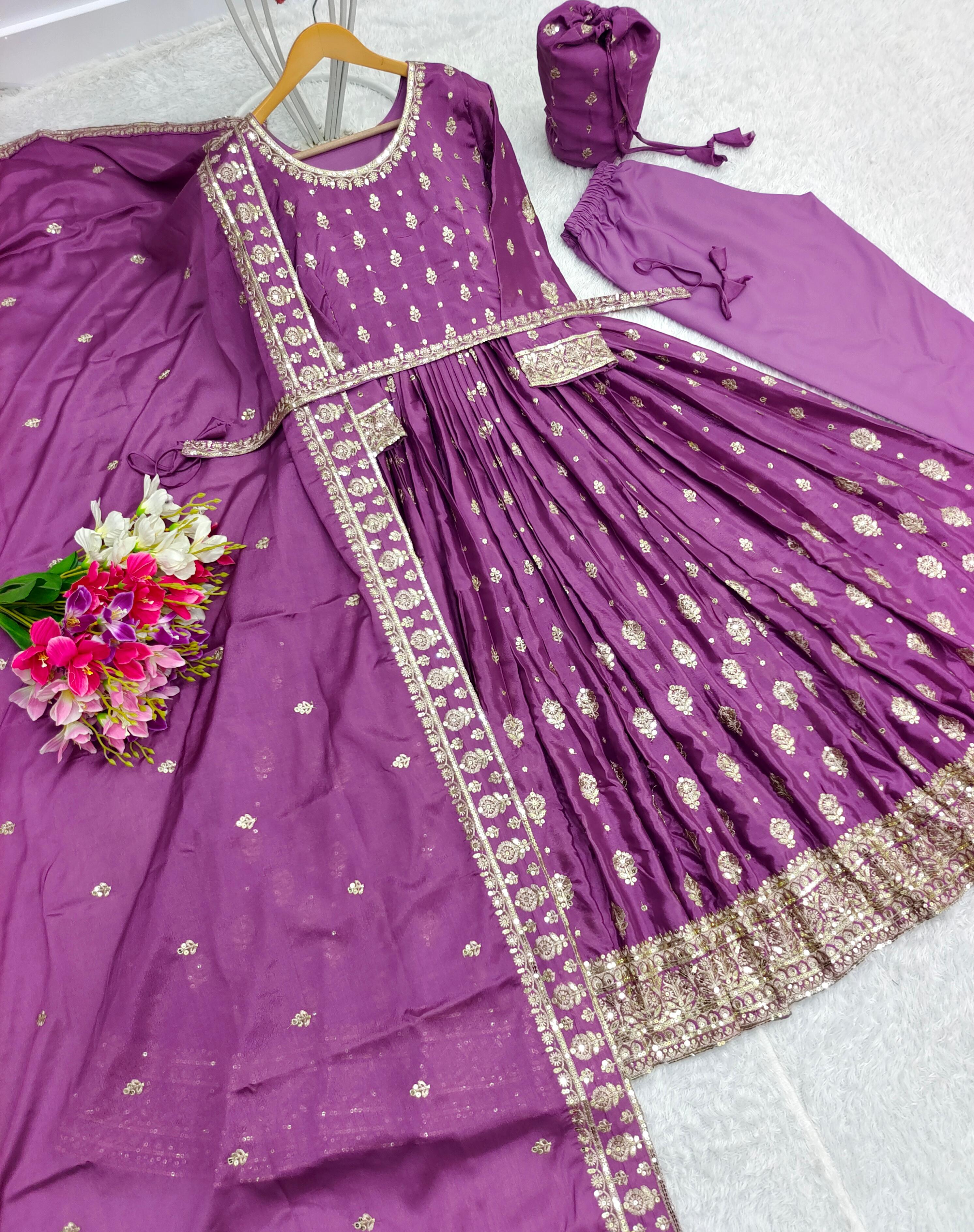 Stylish Heavy Embroidery With Sequence Work Anarkali Gown