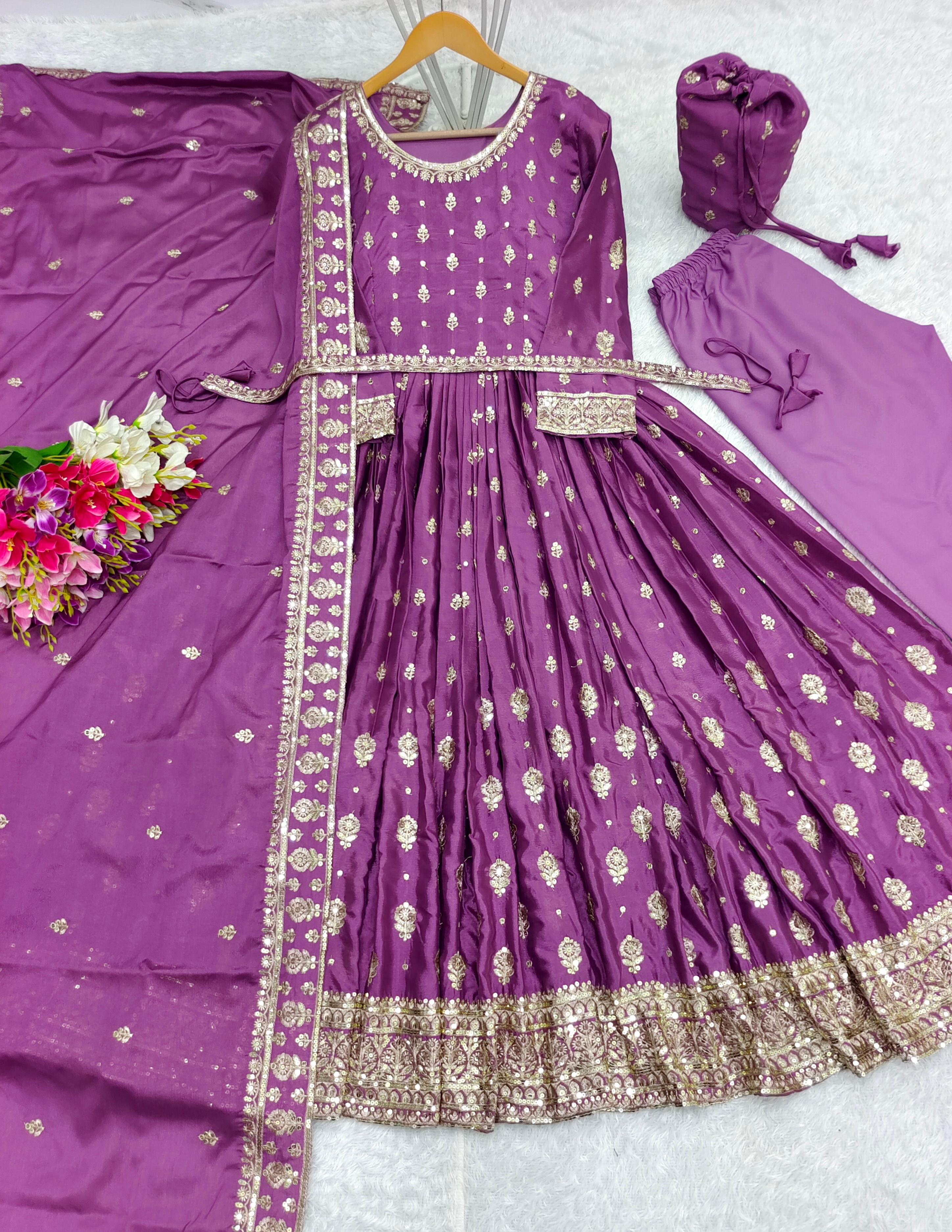 Stylish Heavy Embroidery With Sequence Work Anarkali Gown