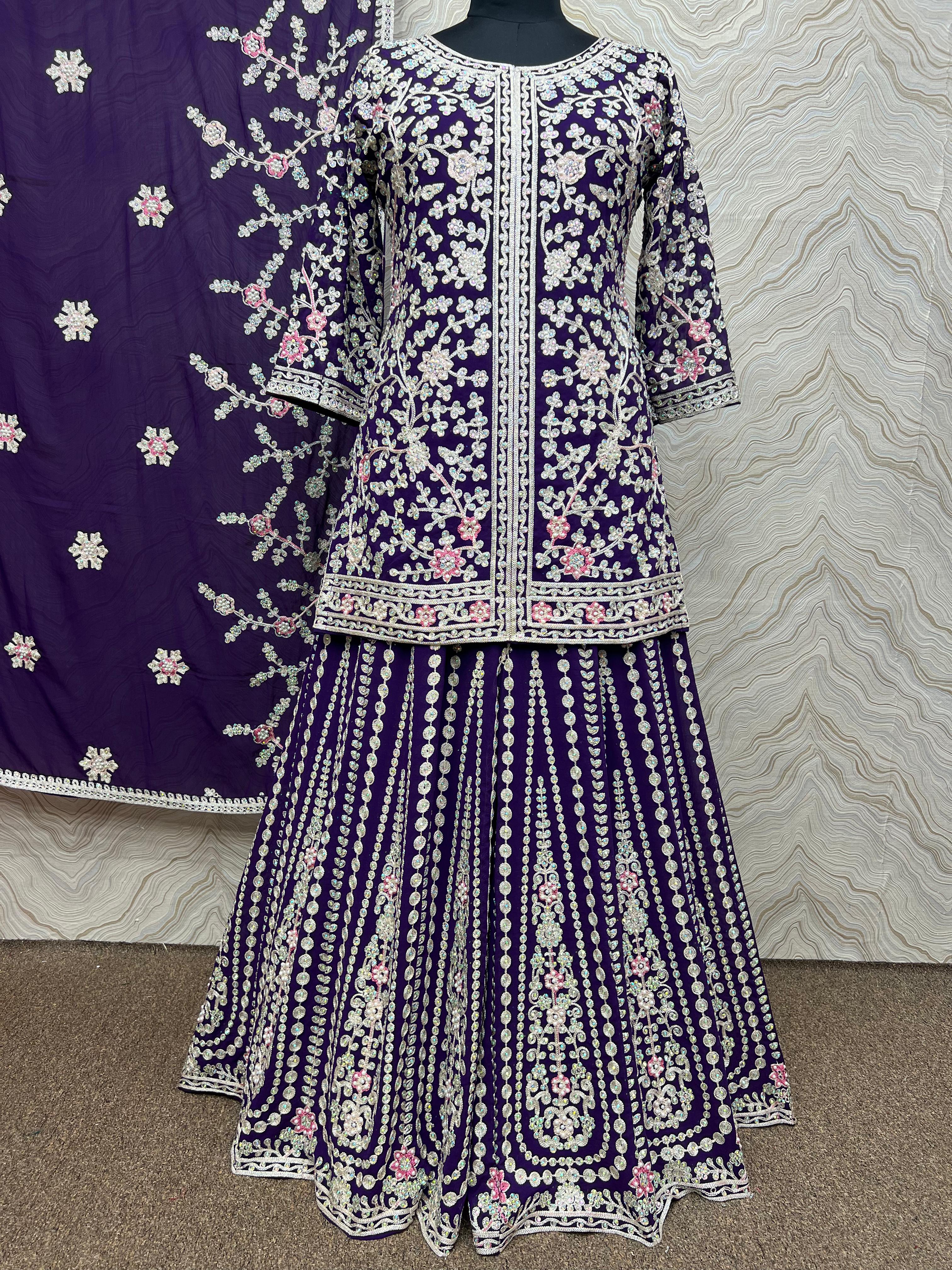 Attractive Heavy Stone Hand Work Purple Color Sharara Suit