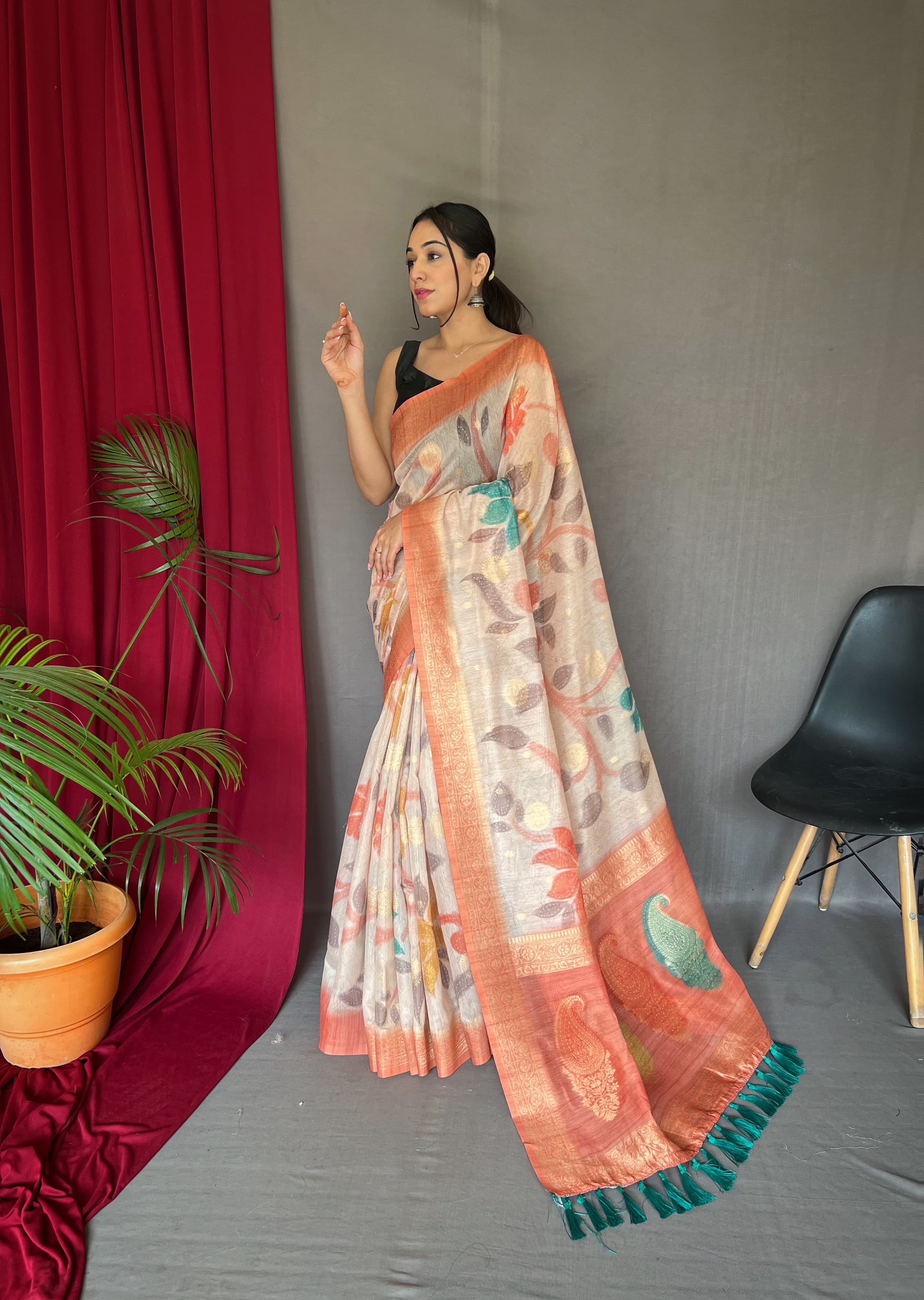 Attractive Design orange color digital print saree