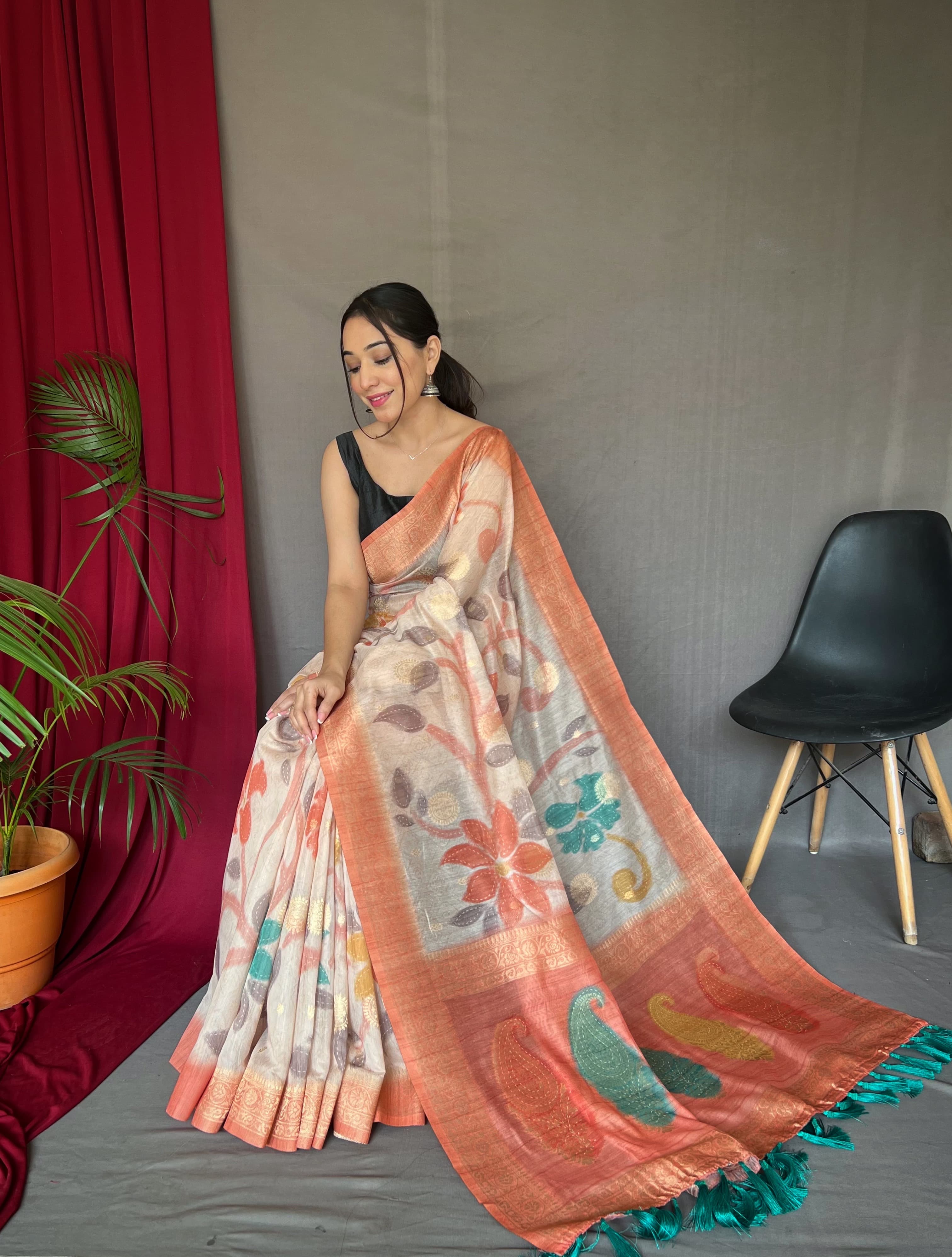 Attractive Design orange color digital print saree