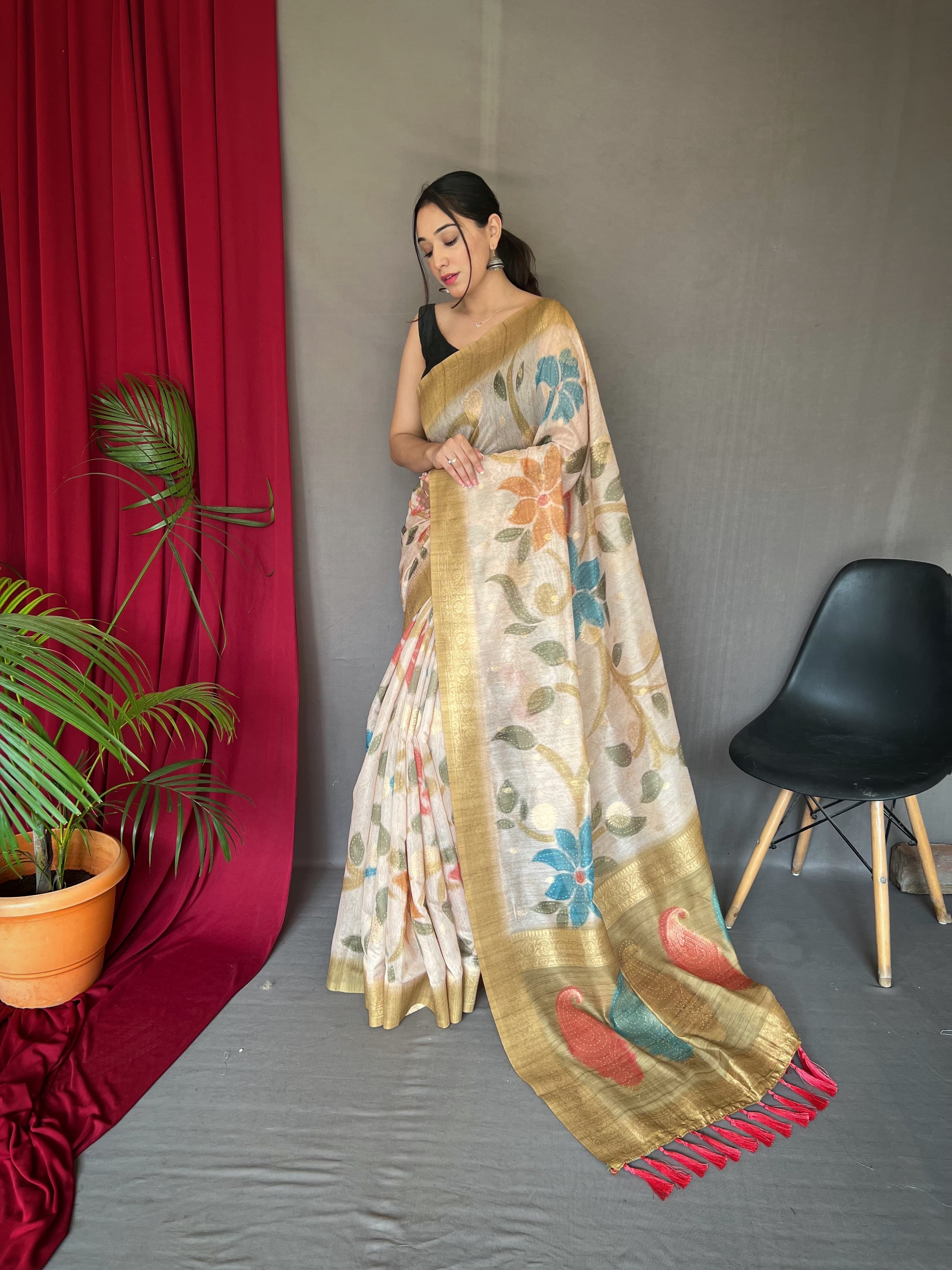 Attractive Design mustard color digital print saree