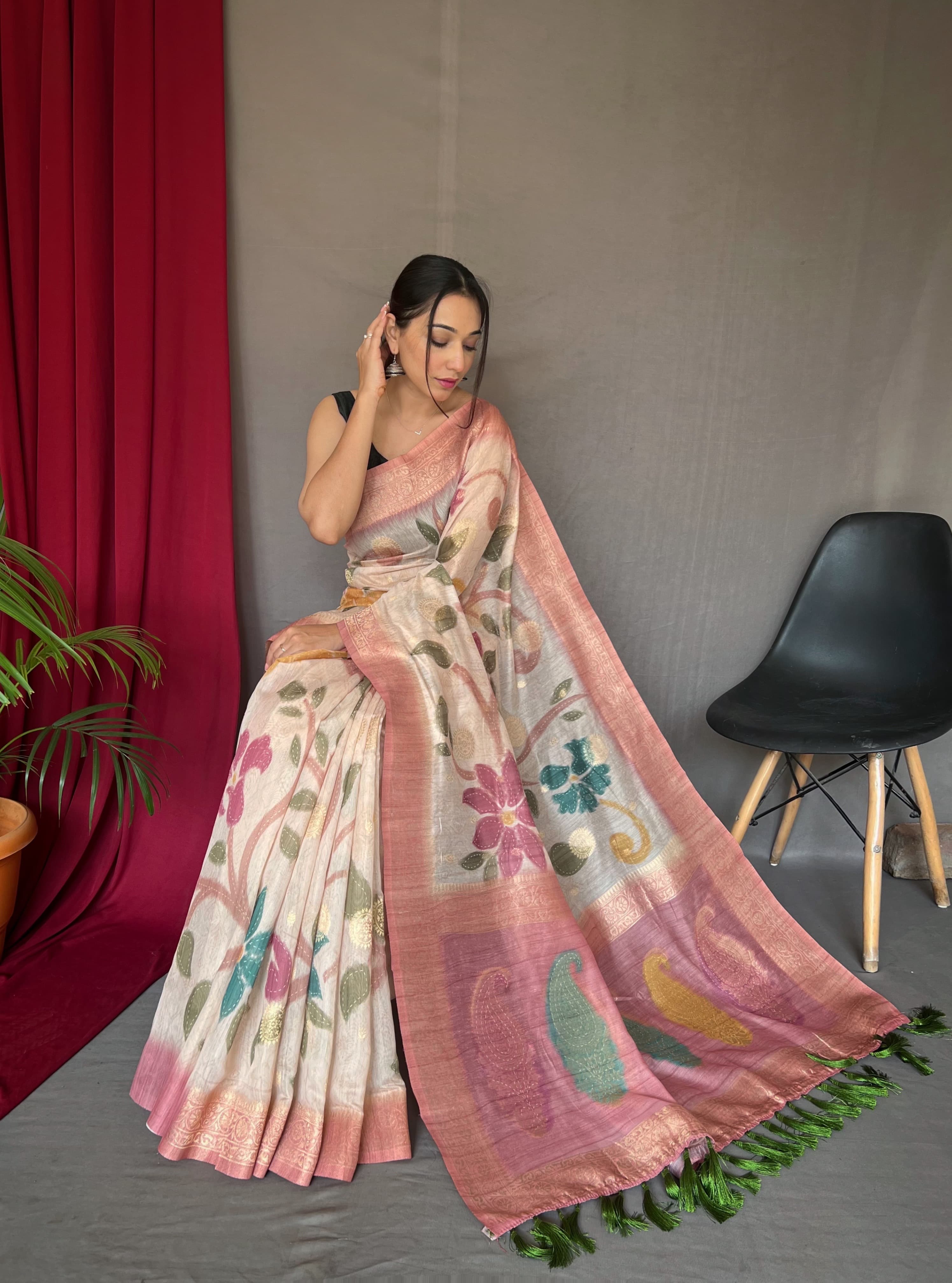 Traditional wear Dusty Pink Color Rich Pallu Silk Saree