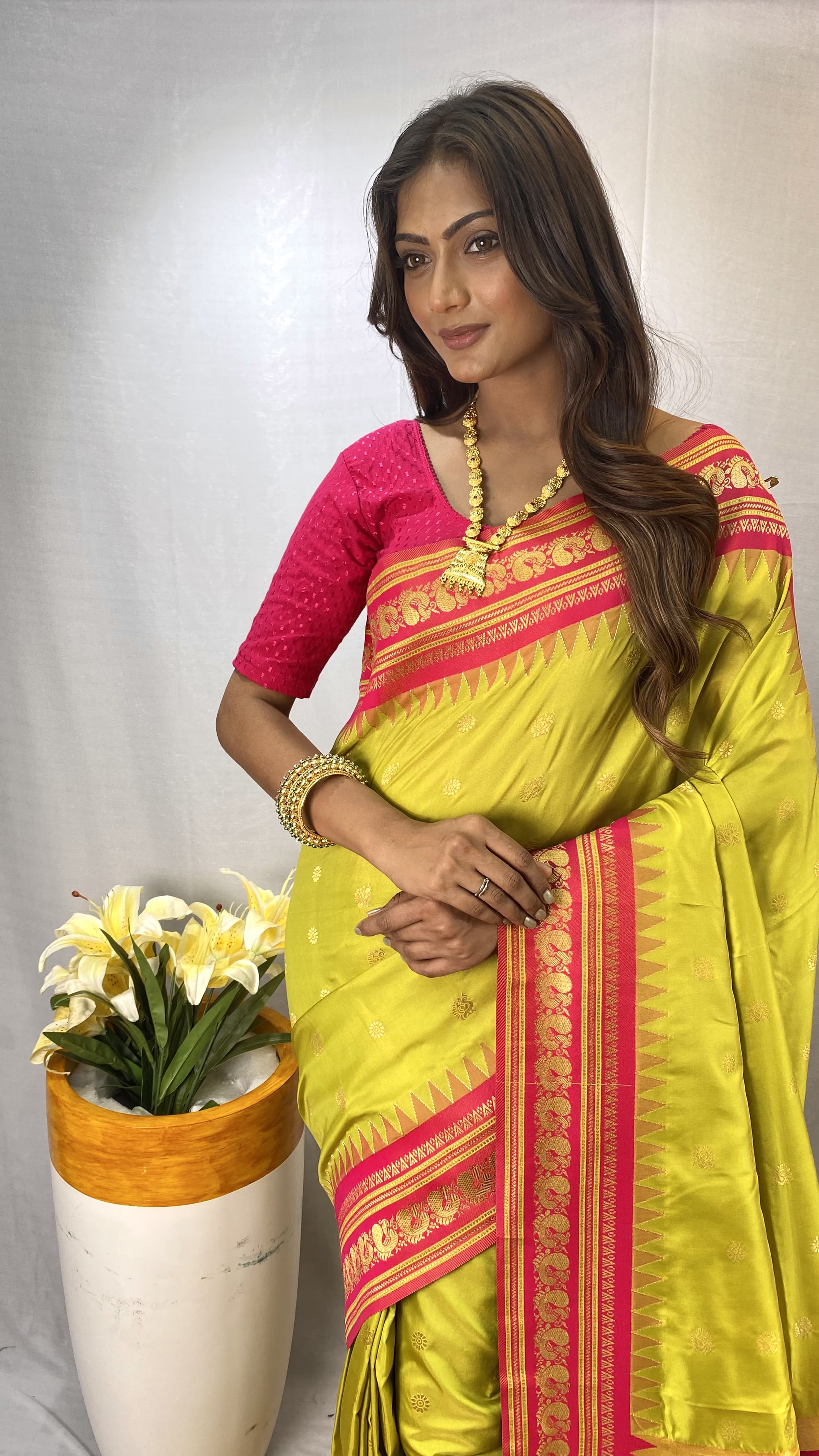 Traditional wear Yellow Color Rich Pallu Silk Saree