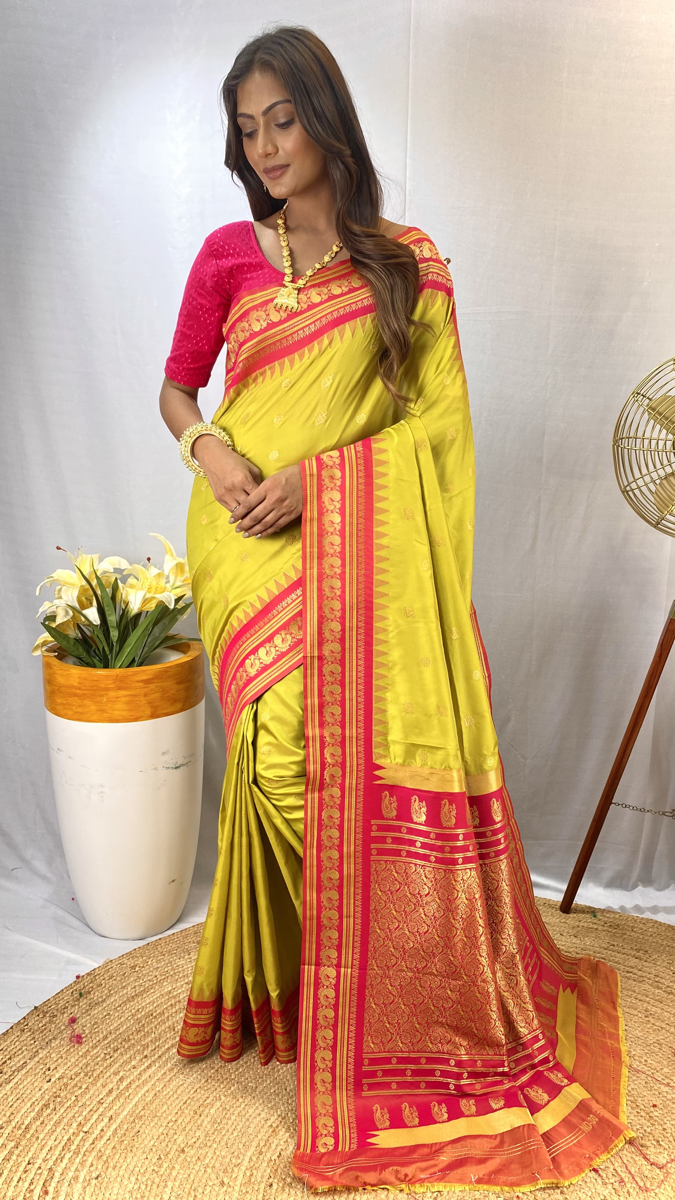 Traditional wear Yellow Color Rich Pallu Silk Saree