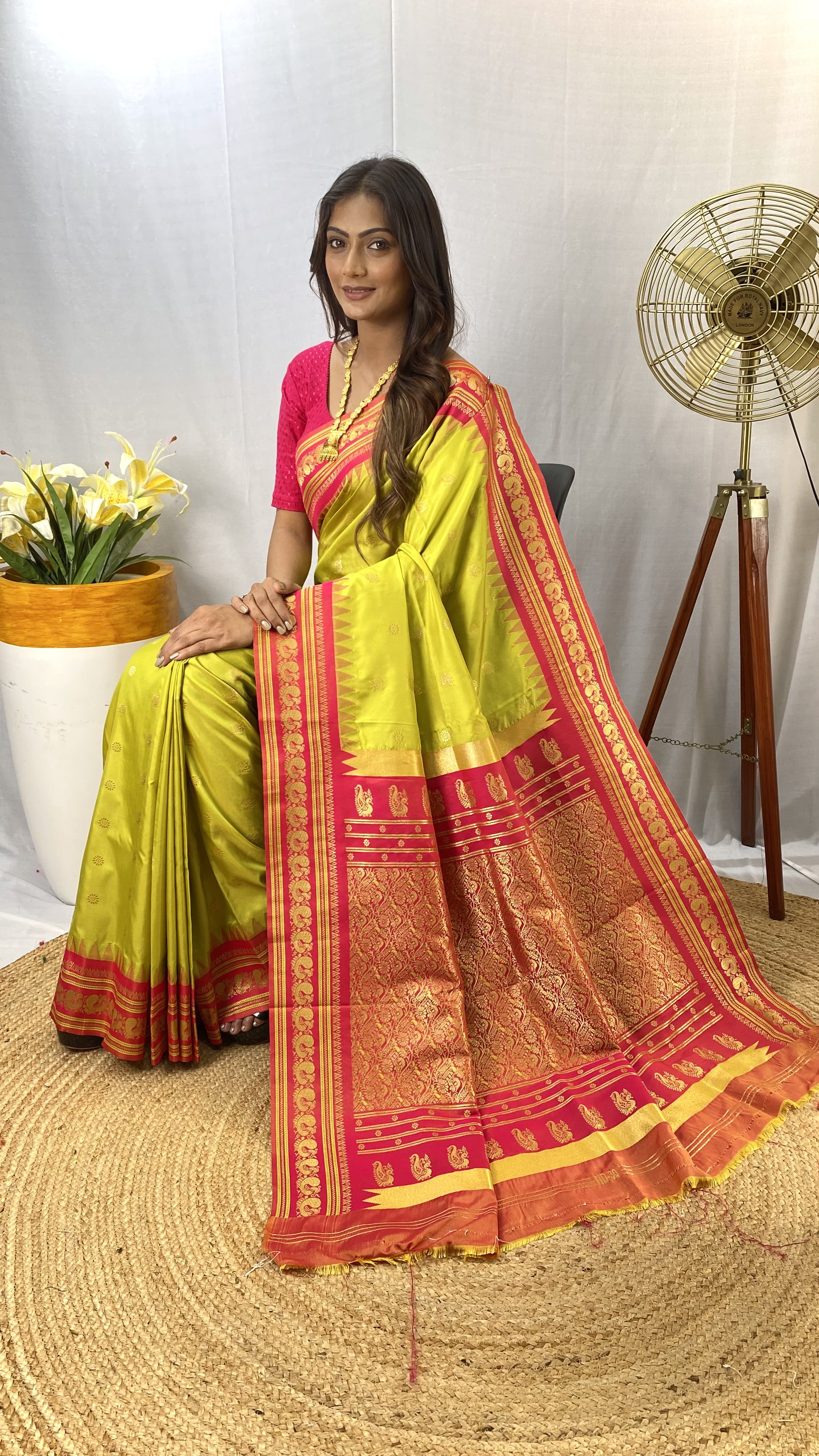 Traditional wear Yellow Color Rich Pallu Silk Saree