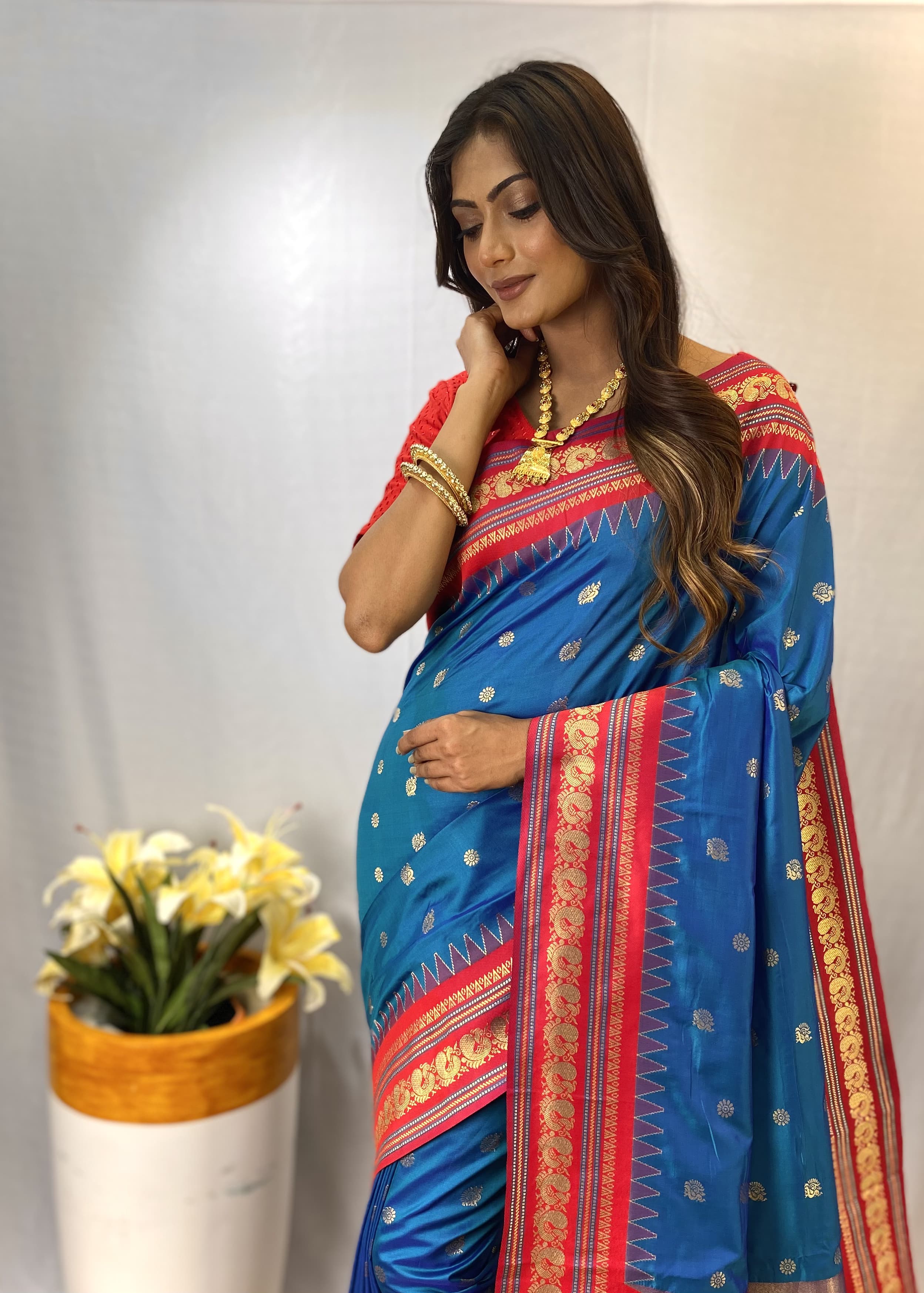 Traditional wear Sky Blue Color Rich Pallu Silk Saree