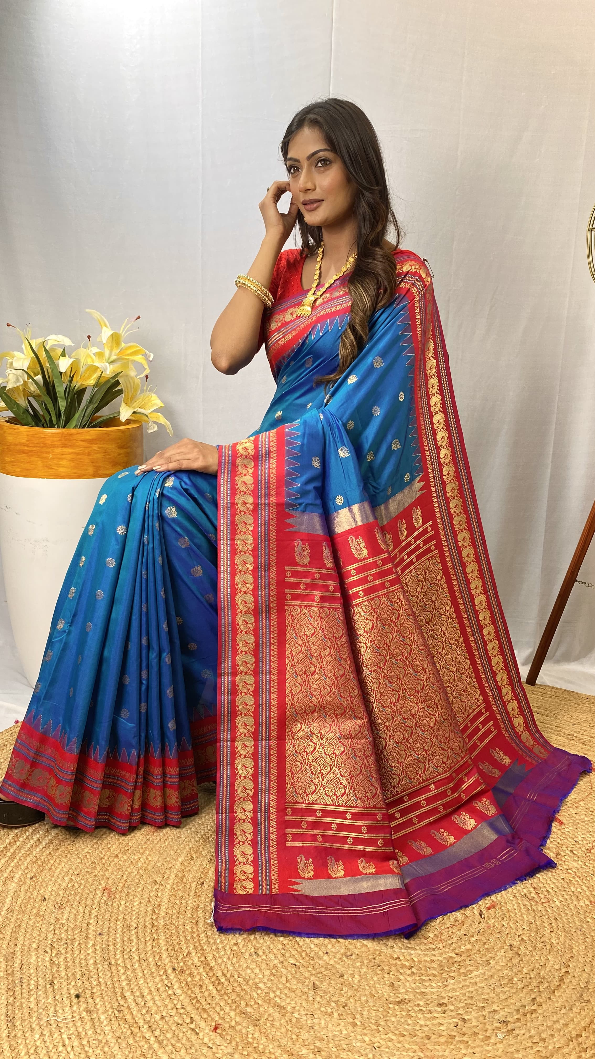 Traditional wear Sky Blue Color Rich Pallu Silk Saree