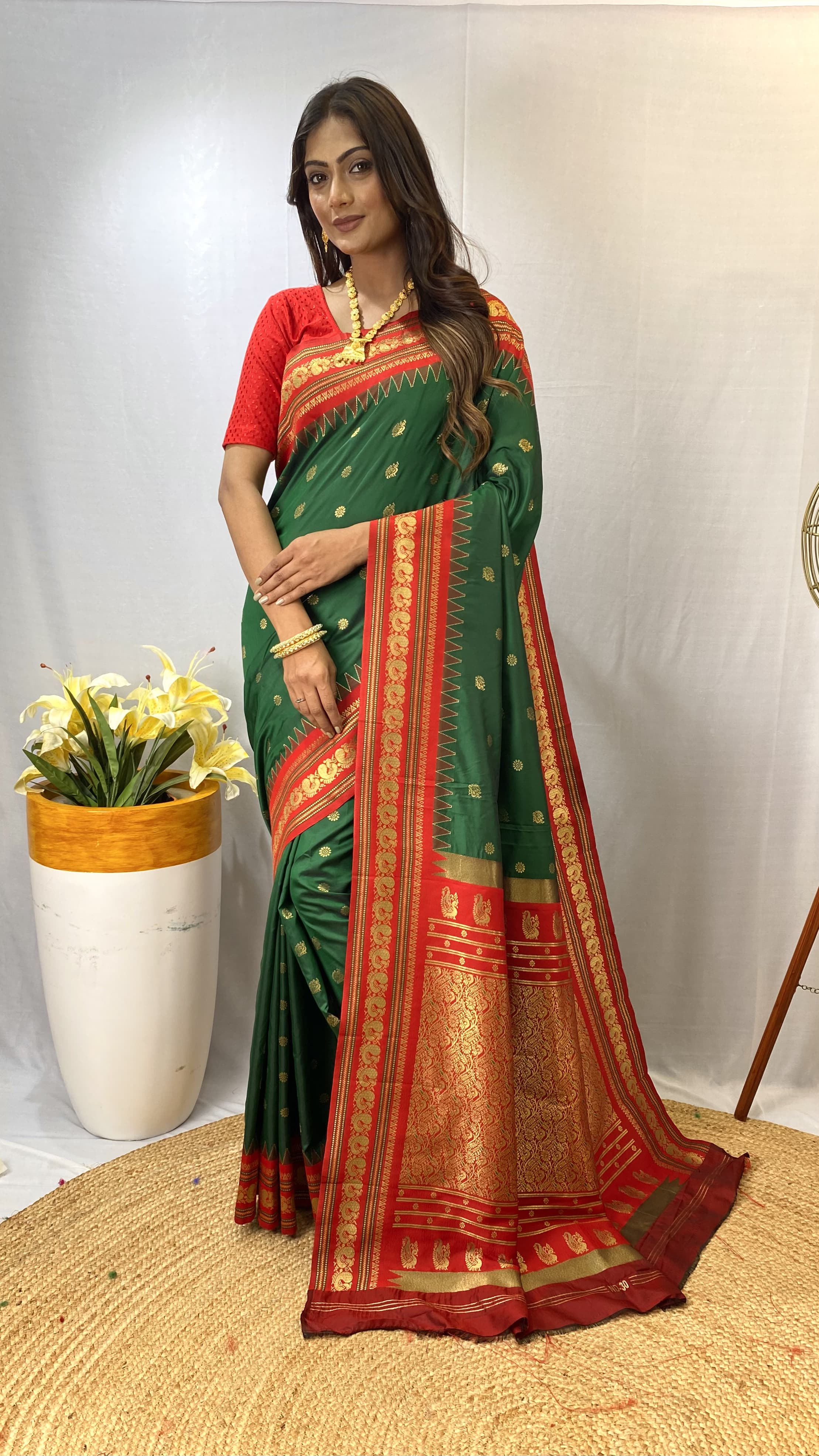 Traditional wear Green Color Rich Pallu Silk Saree