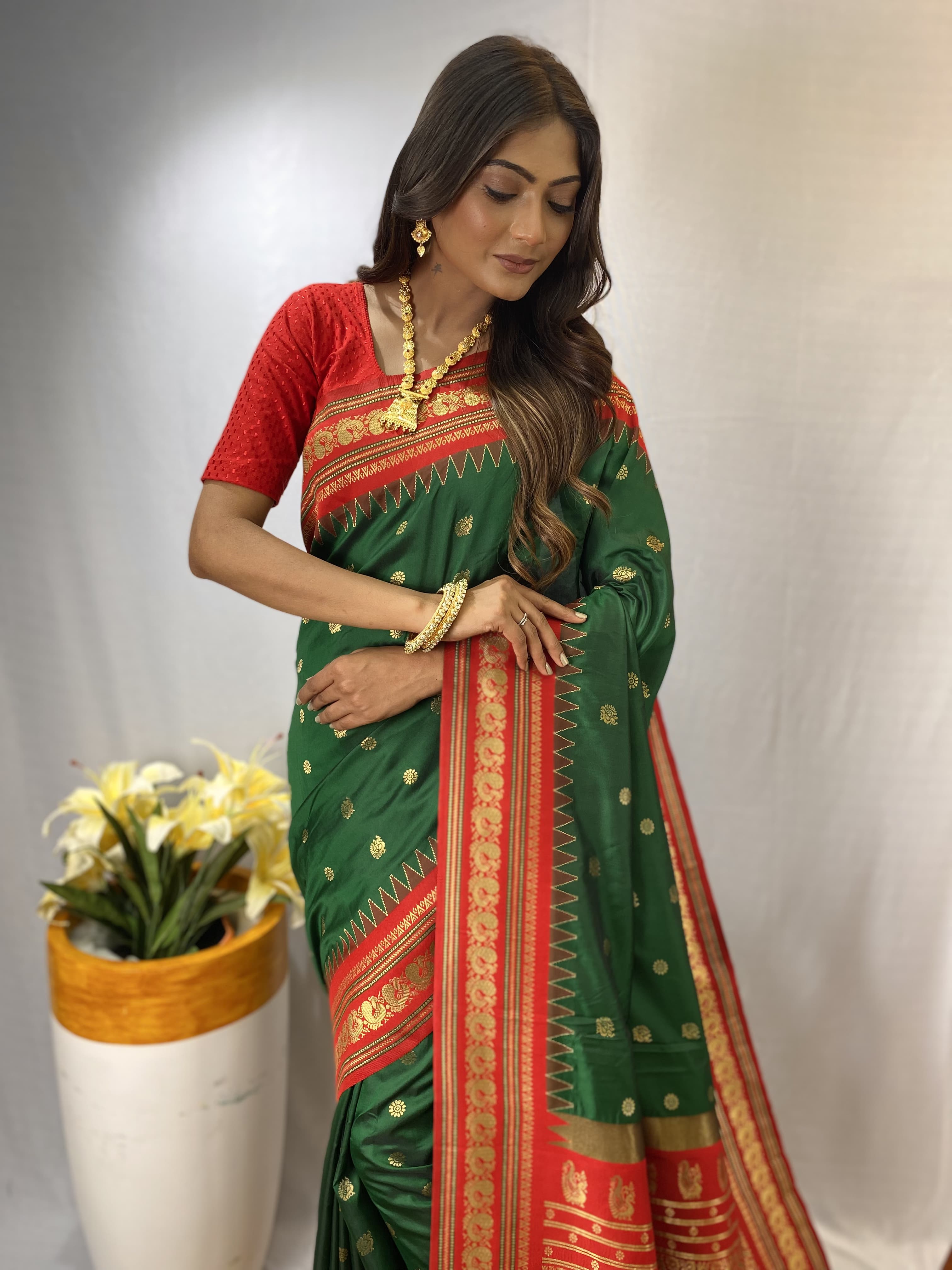 Traditional wear Green Color Rich Pallu Silk Saree