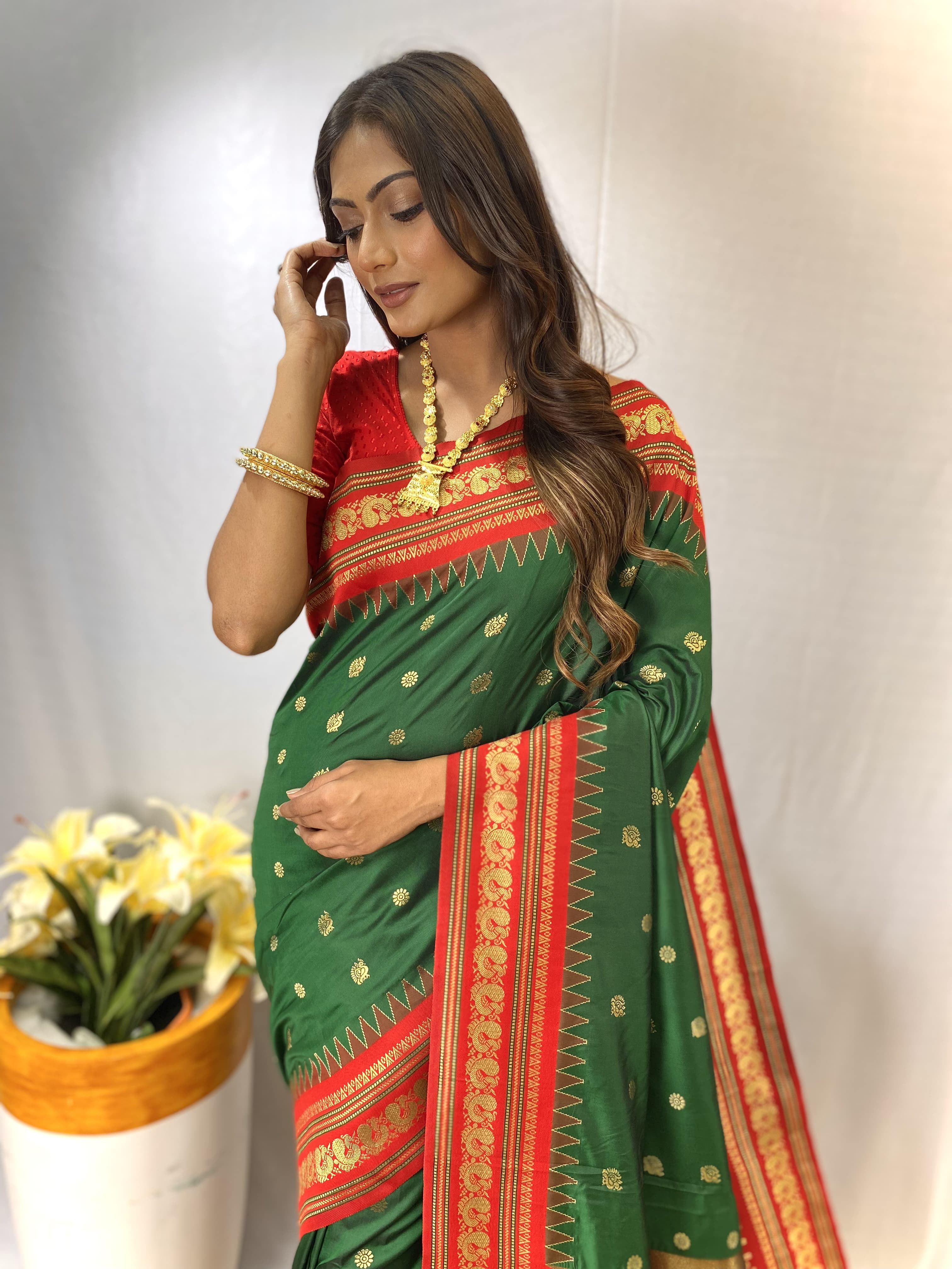 Traditional wear Green Color Rich Pallu Silk Saree