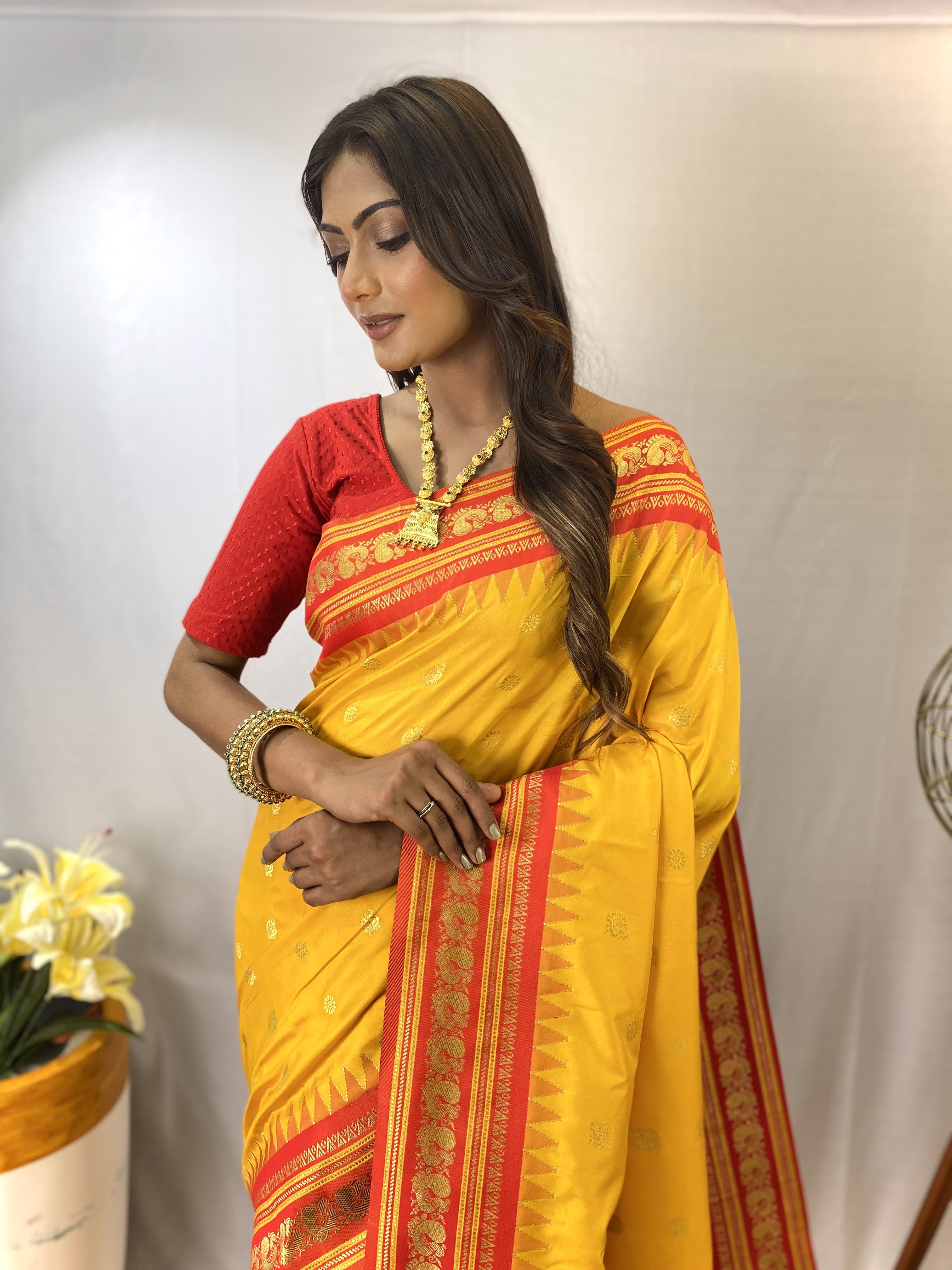 Traditional wear mustard Color Rich Pallu Silk Saree