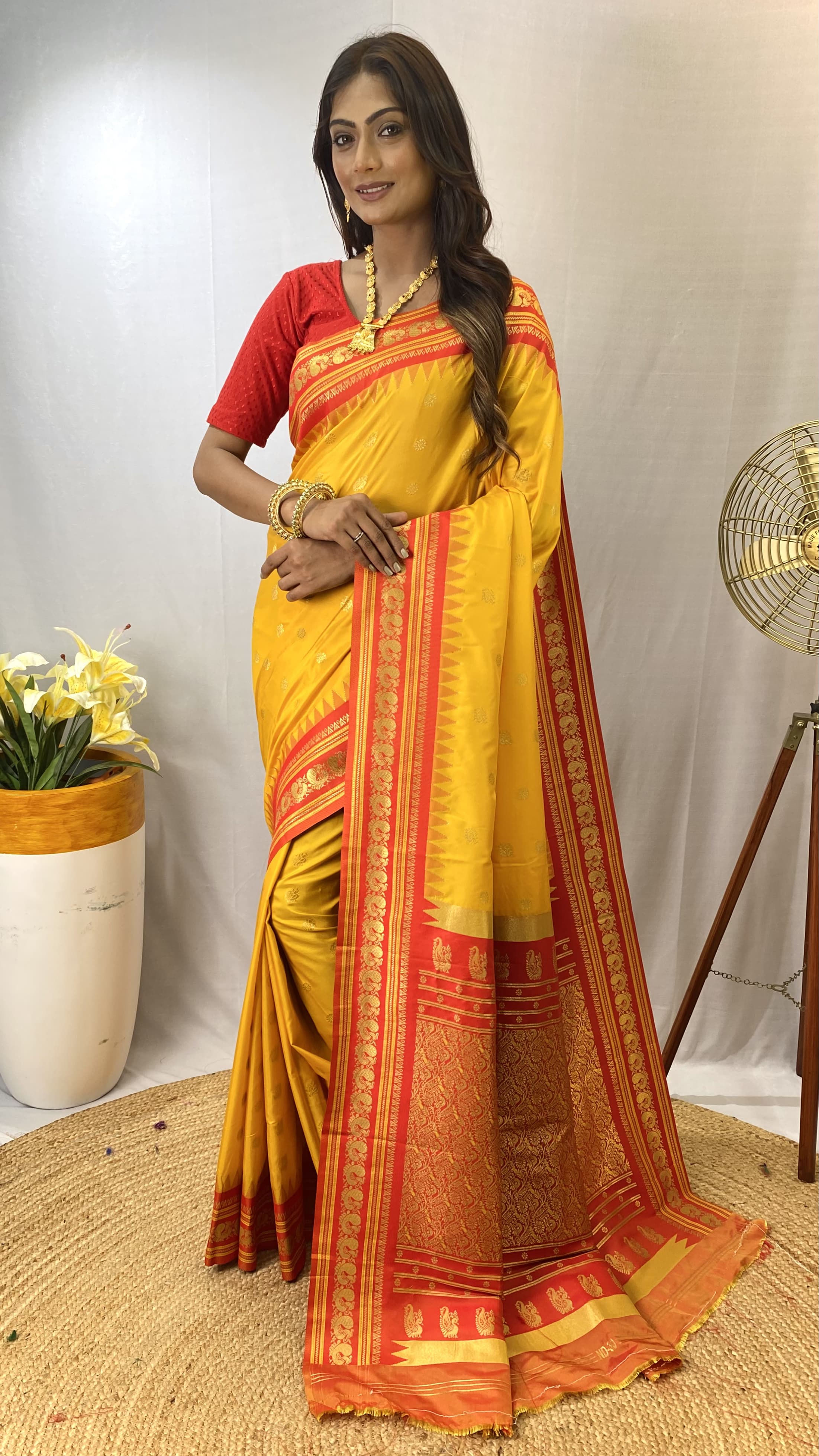 Traditional wear mustard Color Rich Pallu Silk Saree