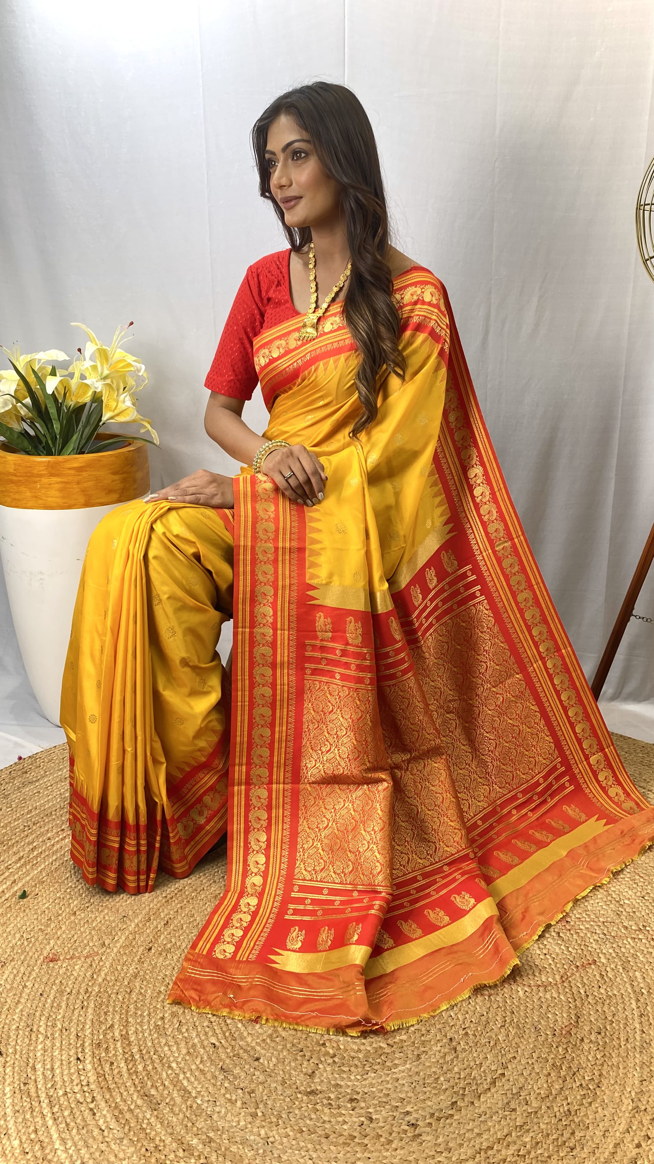 Traditional wear mustard Color Rich Pallu Silk Saree