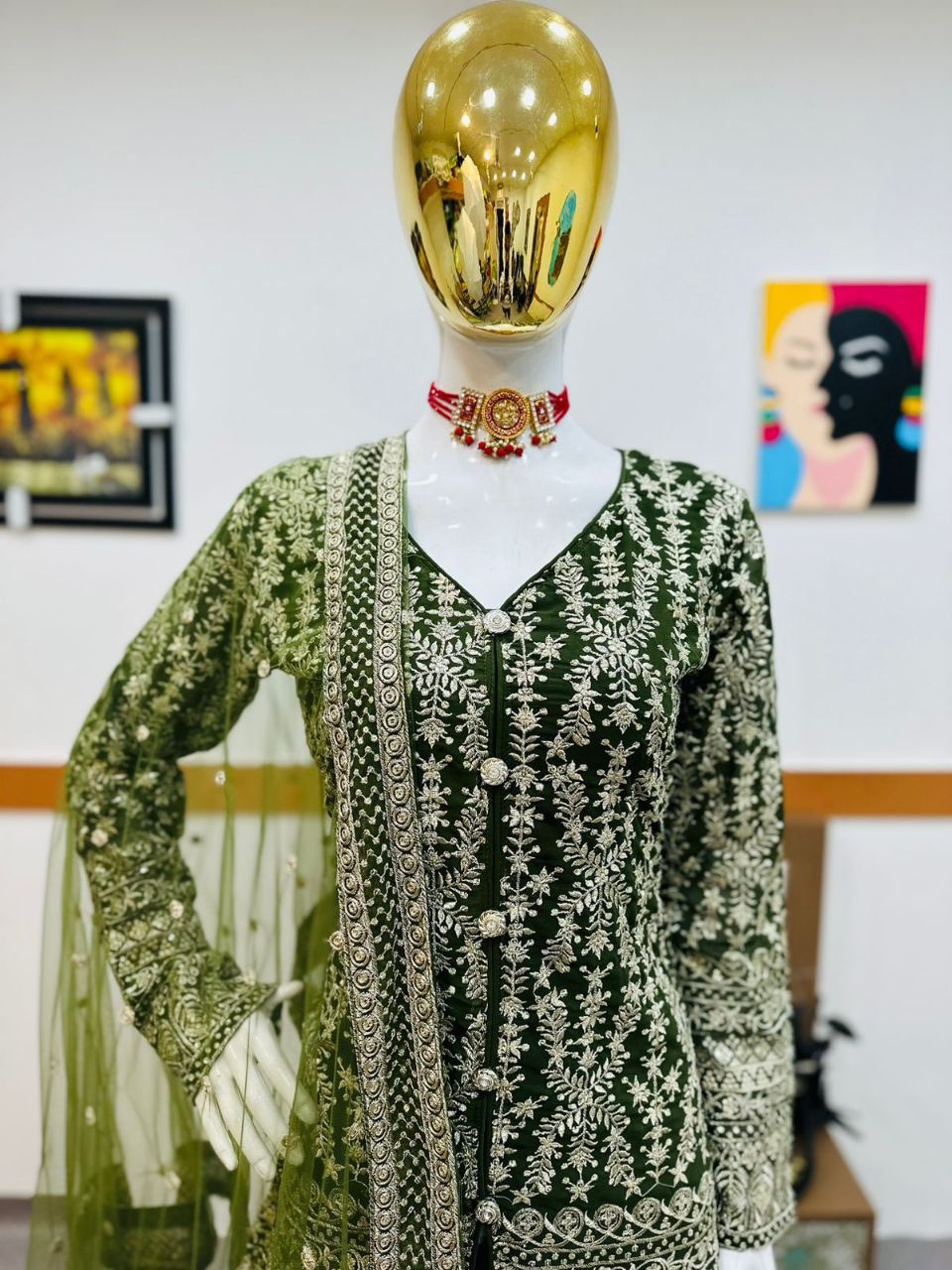 Wedding Wear Sequence Work Green Color Sharara Suit