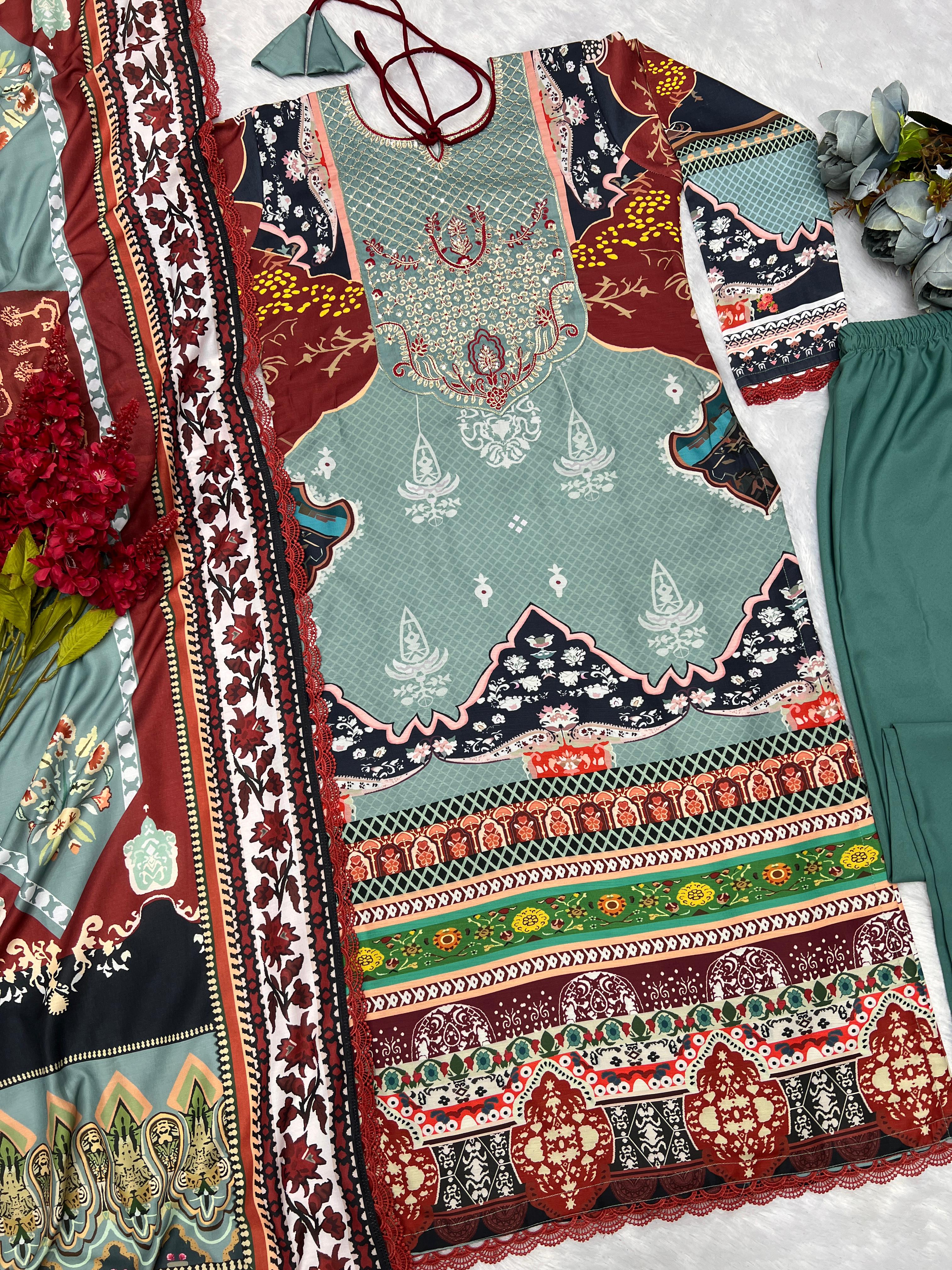 Adorable Multi Colour Embroidery Work Salwar Suit
