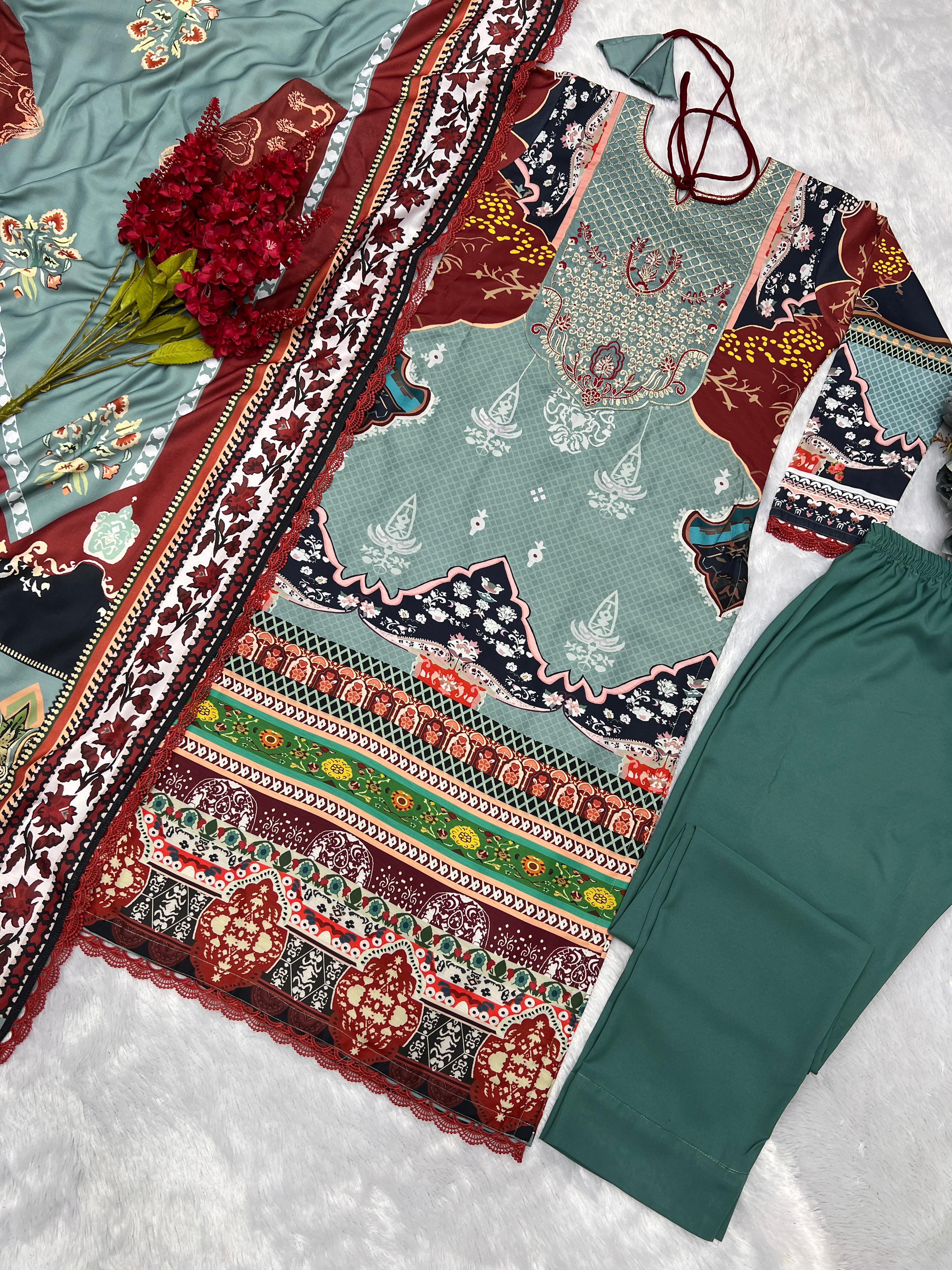 Adorable Multi Colour Embroidery Work Salwar Suit