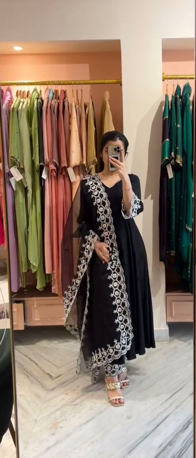 Wedding Wear Black Colour Embroidery Work Gown