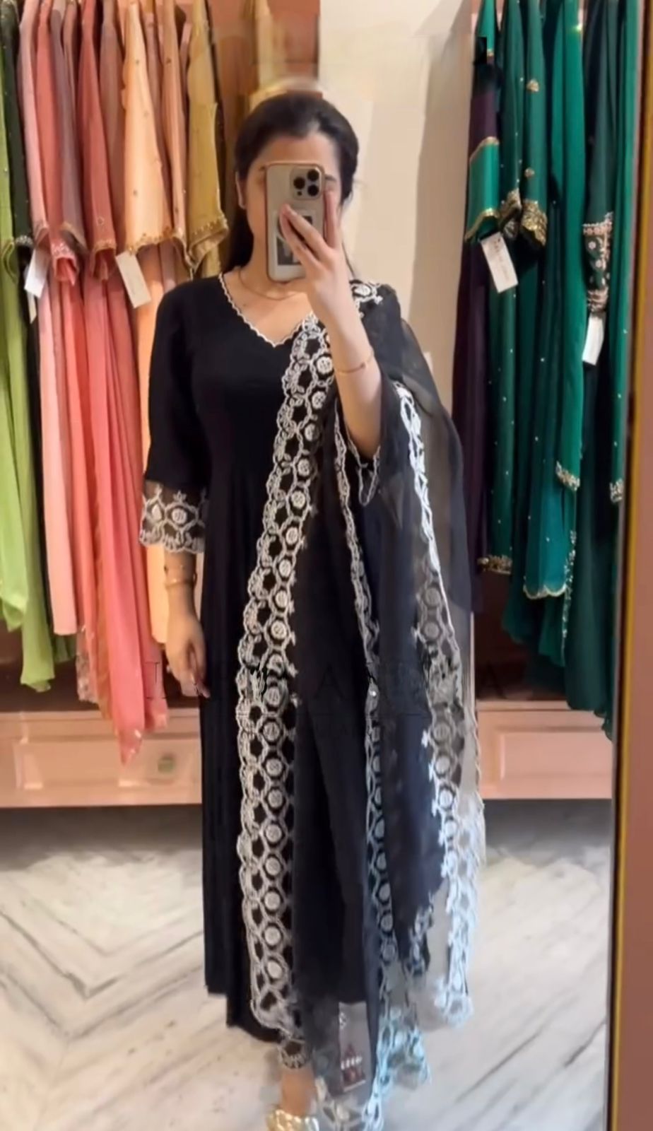 Wedding Wear Black Colour Embroidery Work Gown