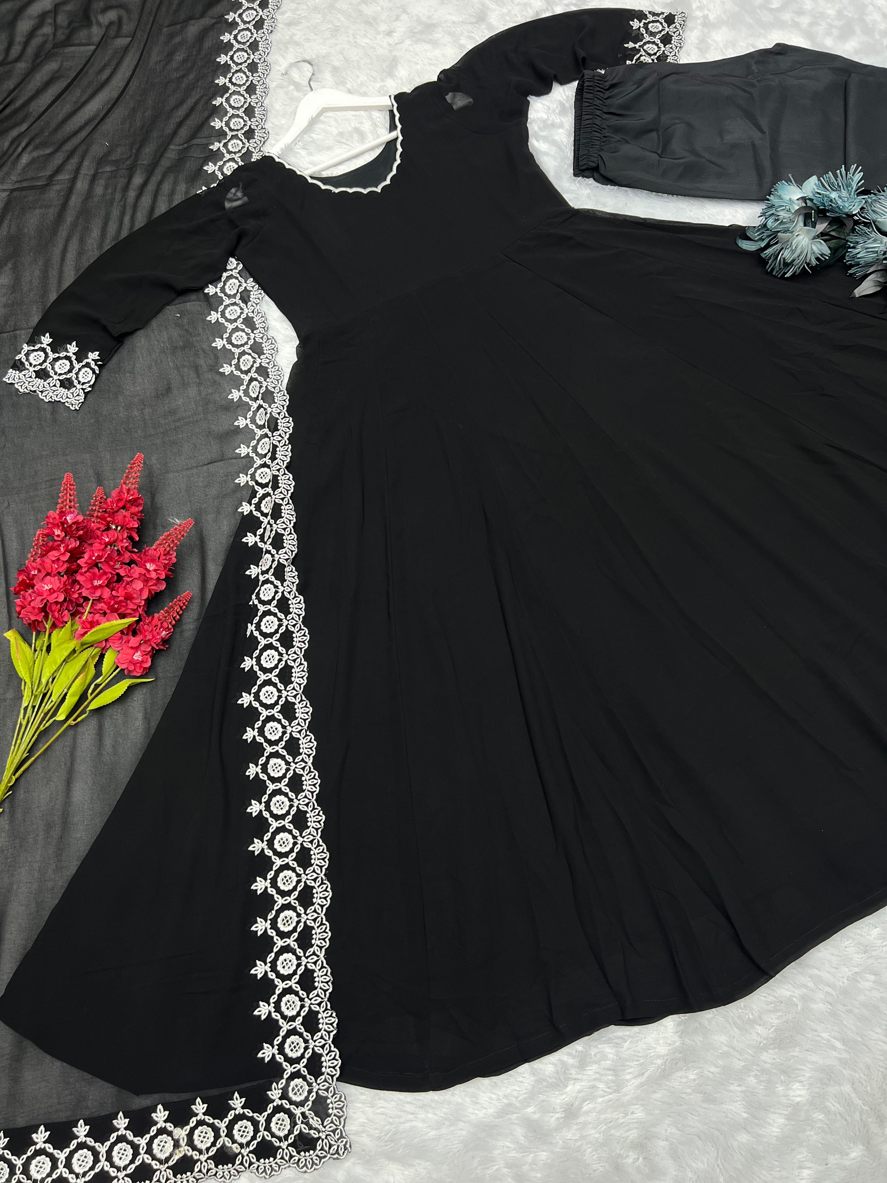 Wedding Wear Black Colour Embroidery Work Gown