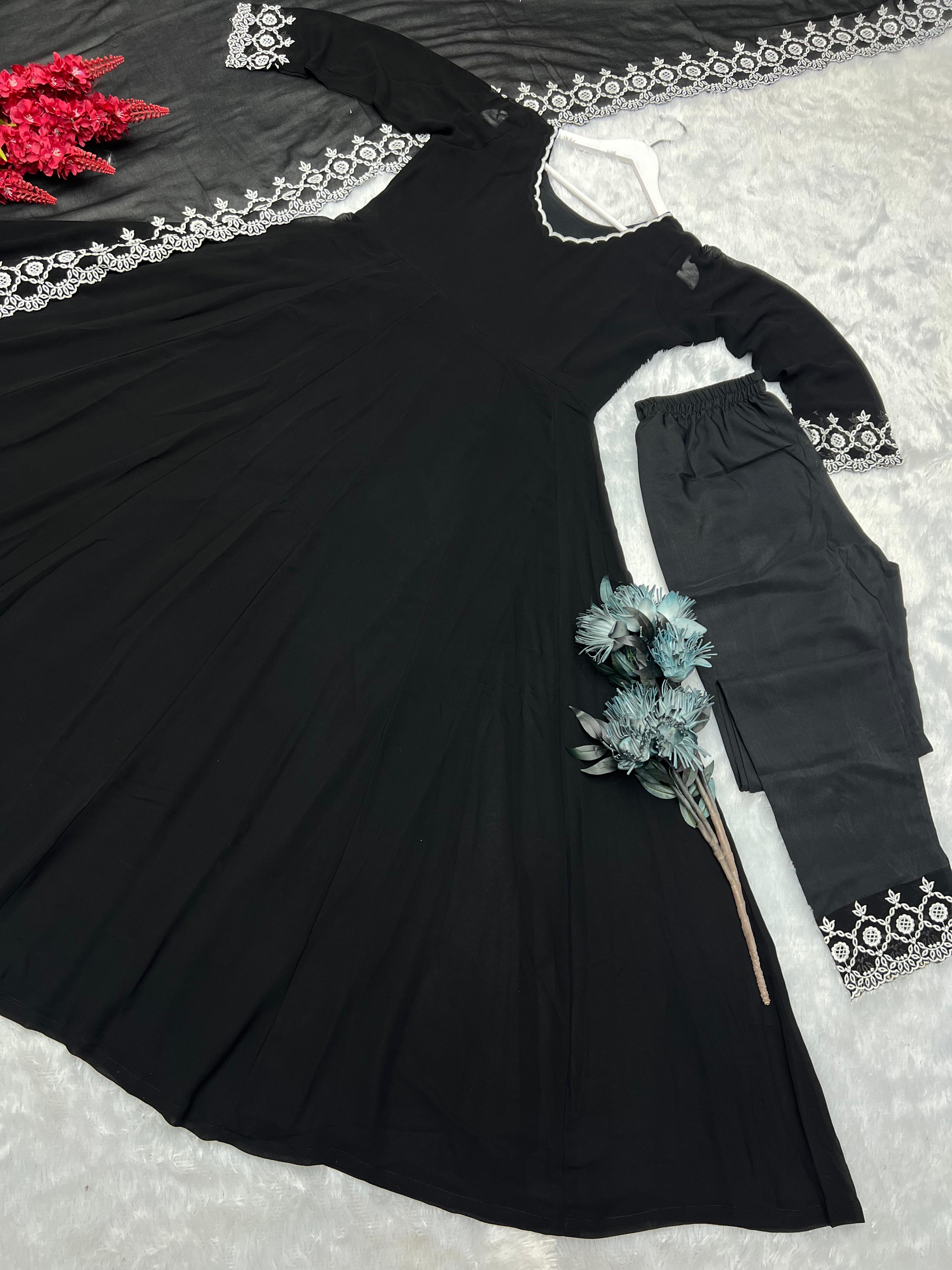 Wedding Wear Black Colour Embroidery Work Gown