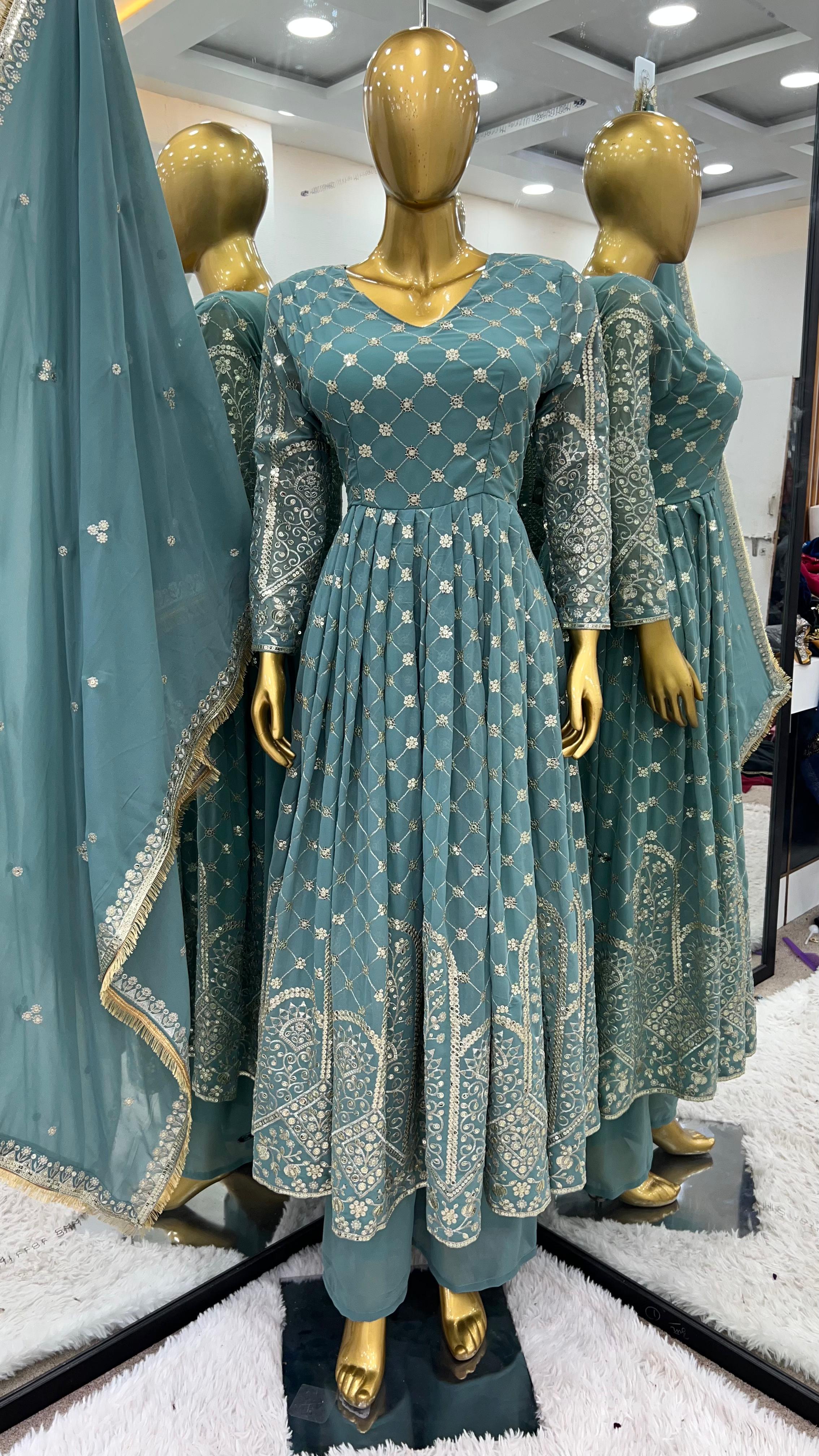 Wedding Wear Sky Blue Color Embroidery Work Salwar Suit