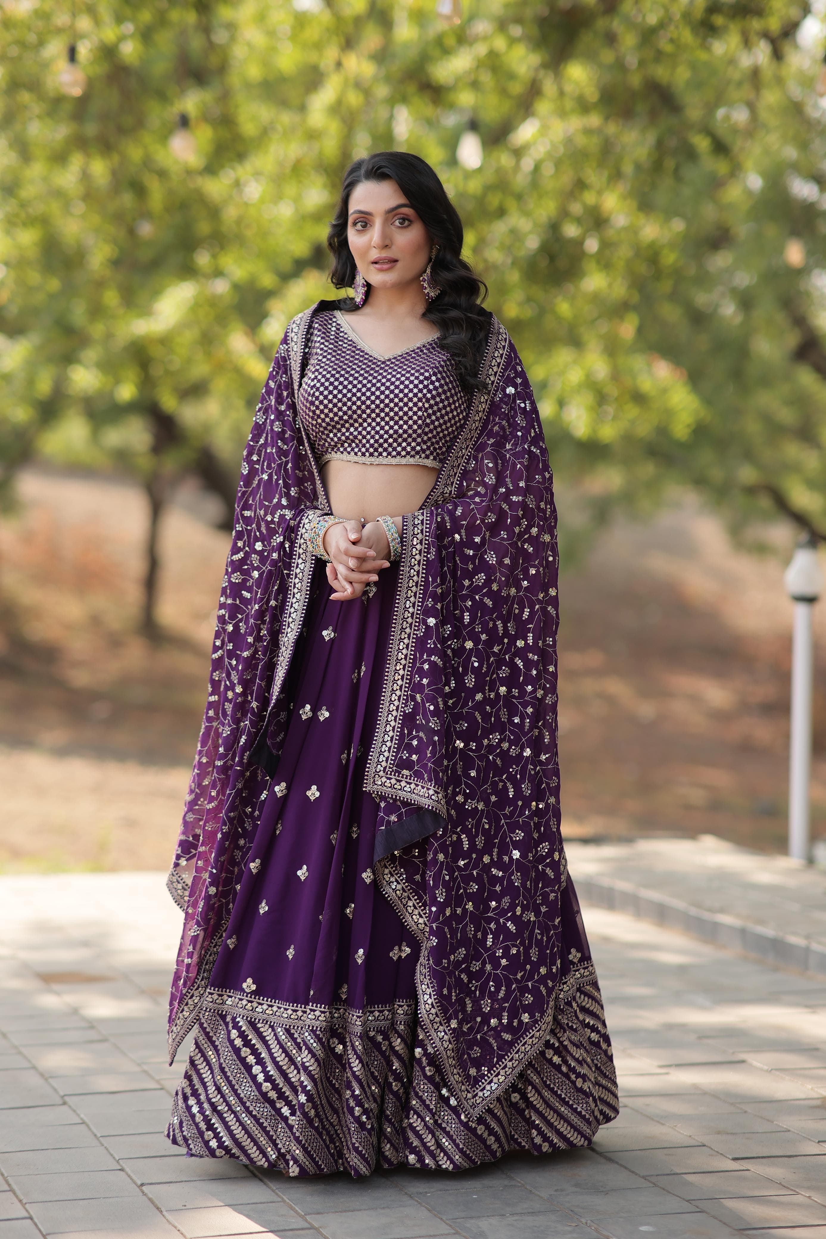 Wine Color Thread Embroidered Work Lehenga Choli