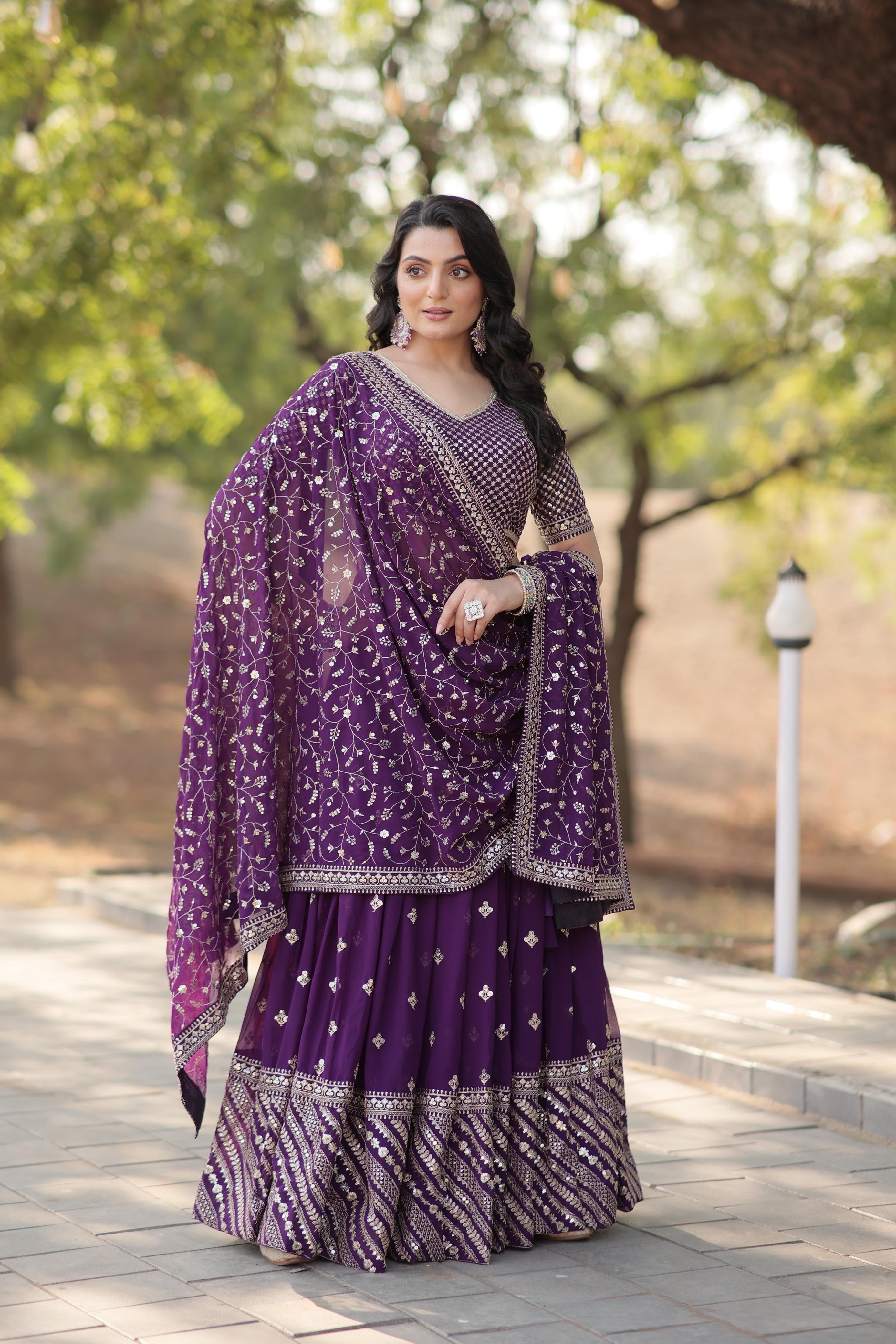 Wine Color Thread Embroidered Work Lehenga Choli
