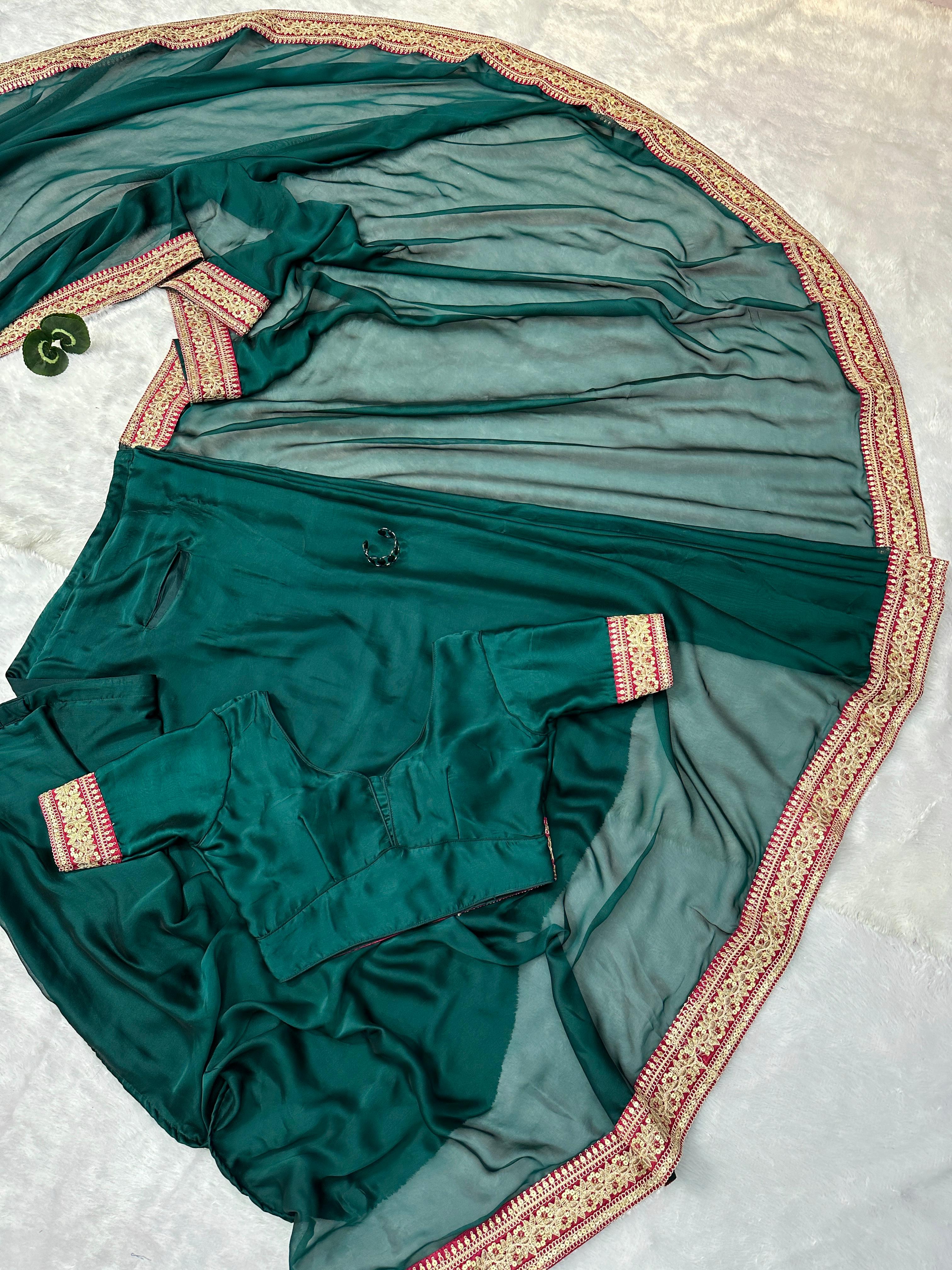 Adorable Green Color Floral Printed Saree